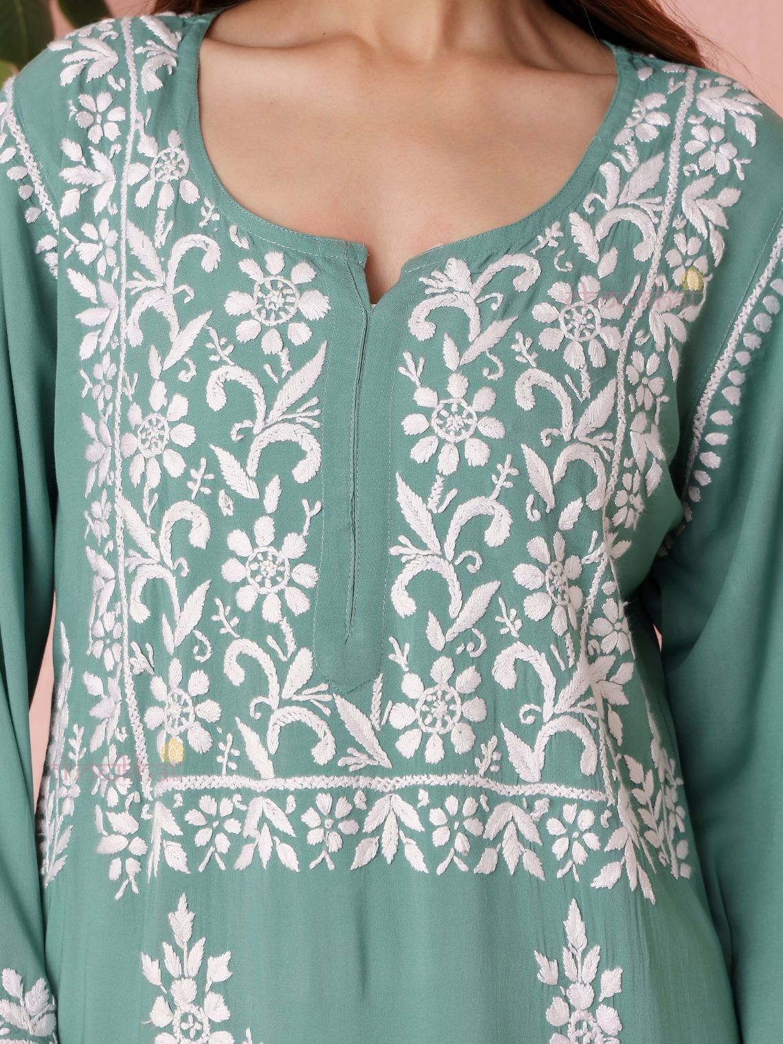 Hania Modal Straight Long Chikankari Kurti - Chowkhat Lifestyle