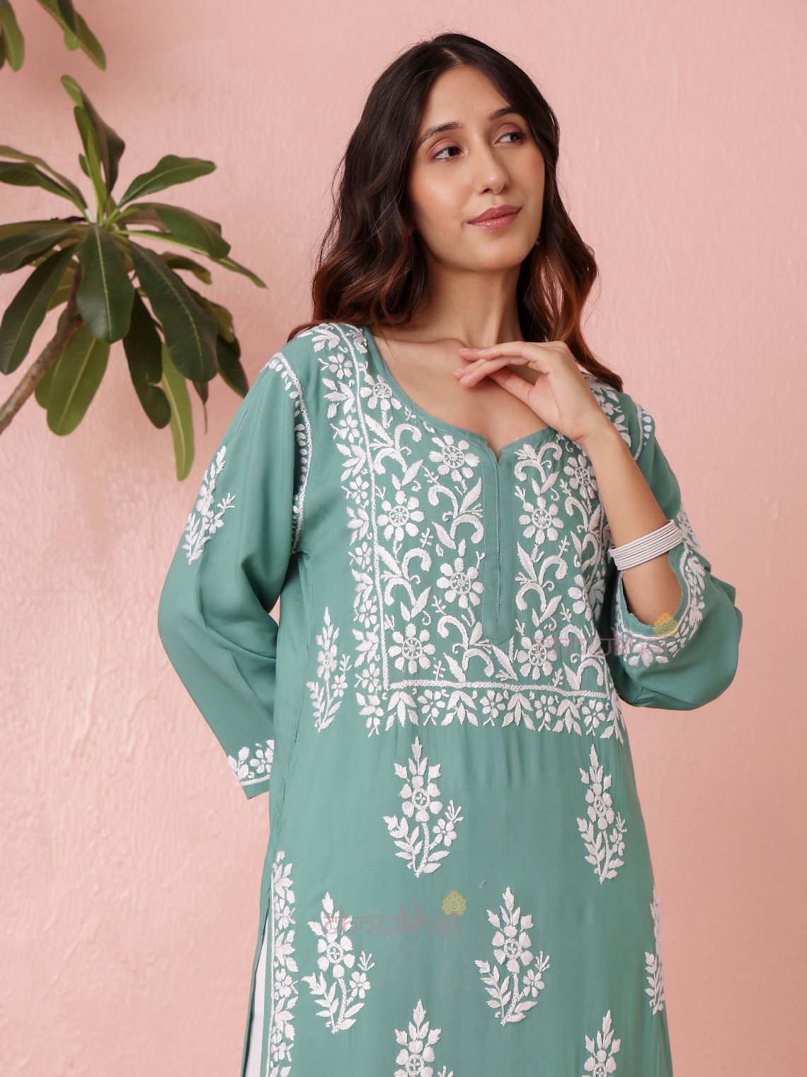 Hania Modal Straight Long Chikankari Kurti - Chowkhat Lifestyle