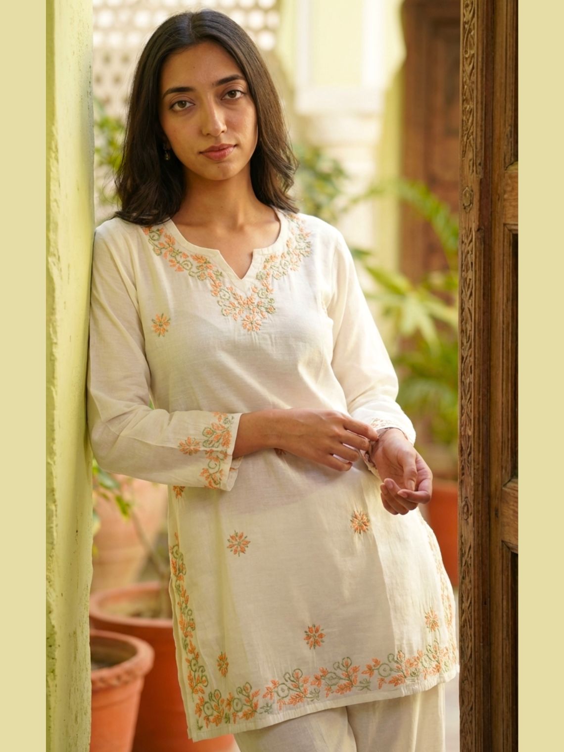 Phool Premium Chanderi Short Chikankari Kurti - Chowkhat Lifestyle