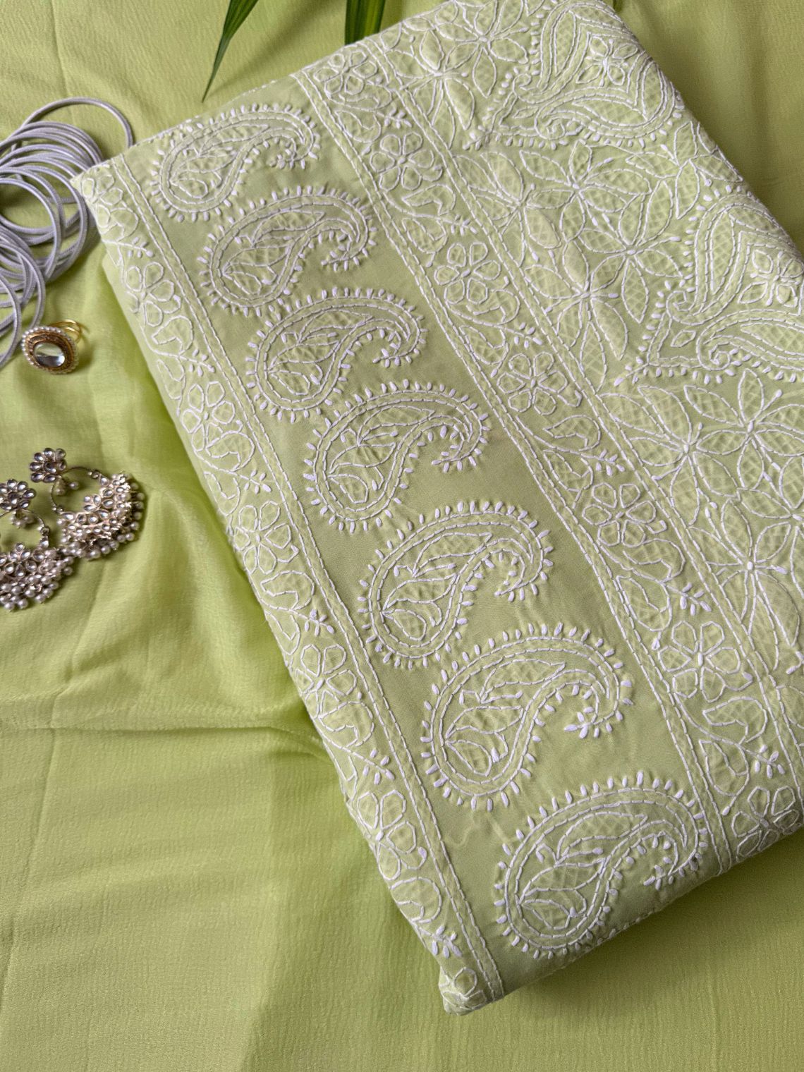 Srisha Voil Cotton Bakhiya Chikankari Unstitched Suit Set - Chowkhat Lifestyle