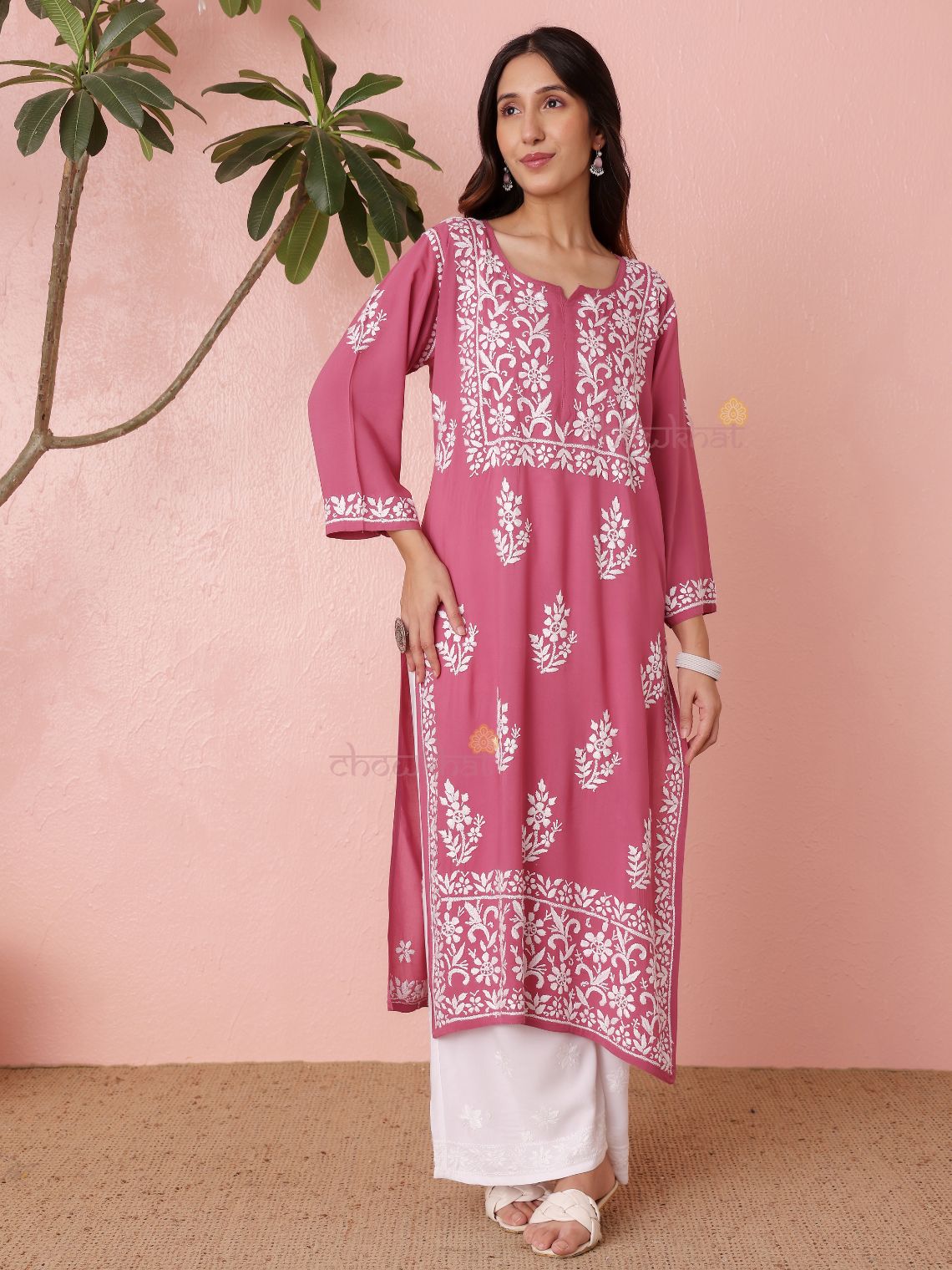 Hania Modal Straight Long Chikankari Kurti - Chowkhat Lifestyle