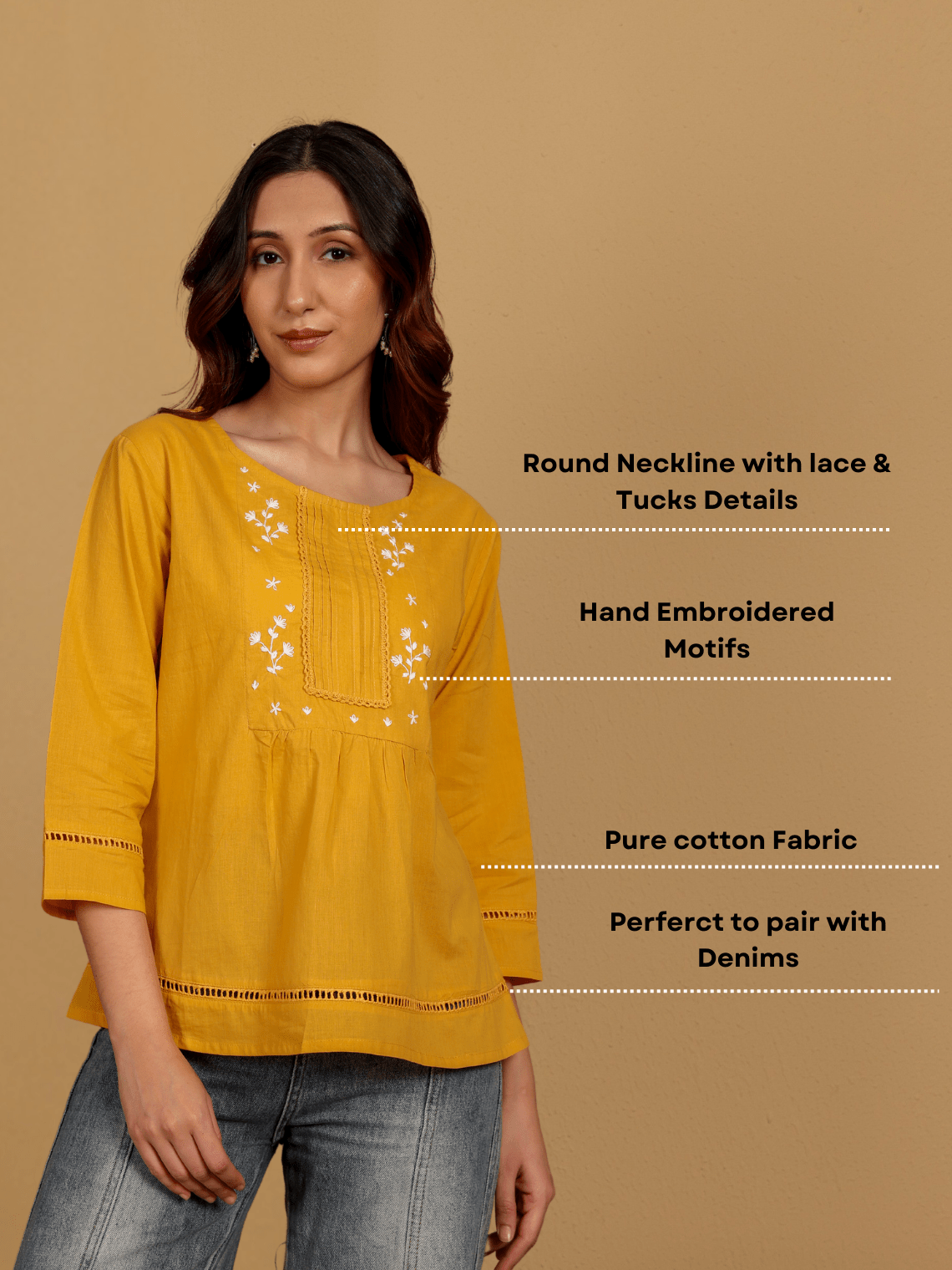 Daisy Hand Embroidered Short Cotton Top - Chowkhat Lifestyle