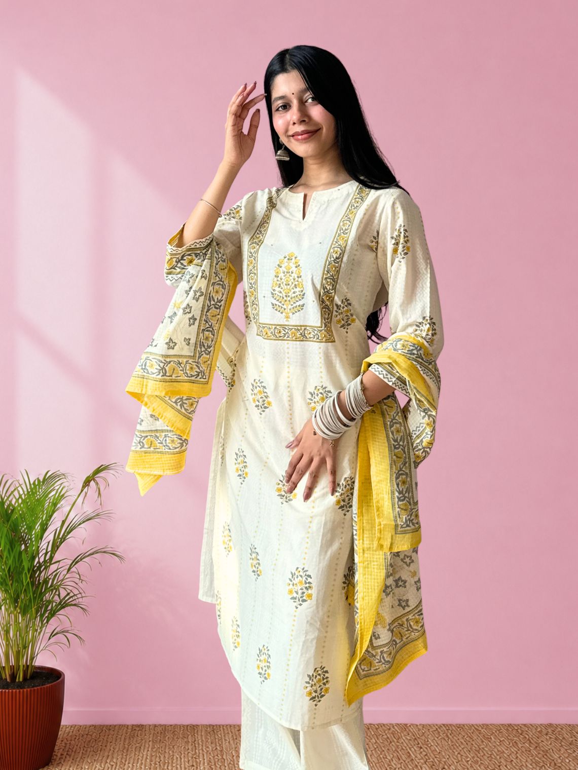 Chaap Hand Block 3 Piece Straight Stitched Suit Set with Handwork - Chowkhat Lifestyle