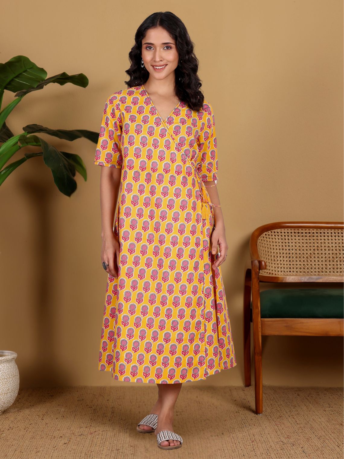 Adiva Hand Printed Angrakha Dress with Handwork - Chowkhat Lifestyle