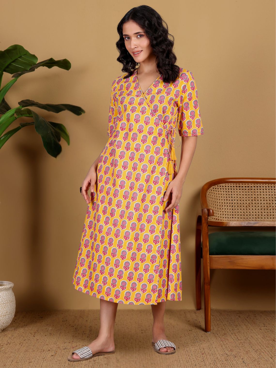 Adiva Hand Printed Angrakha Dress with Handwork