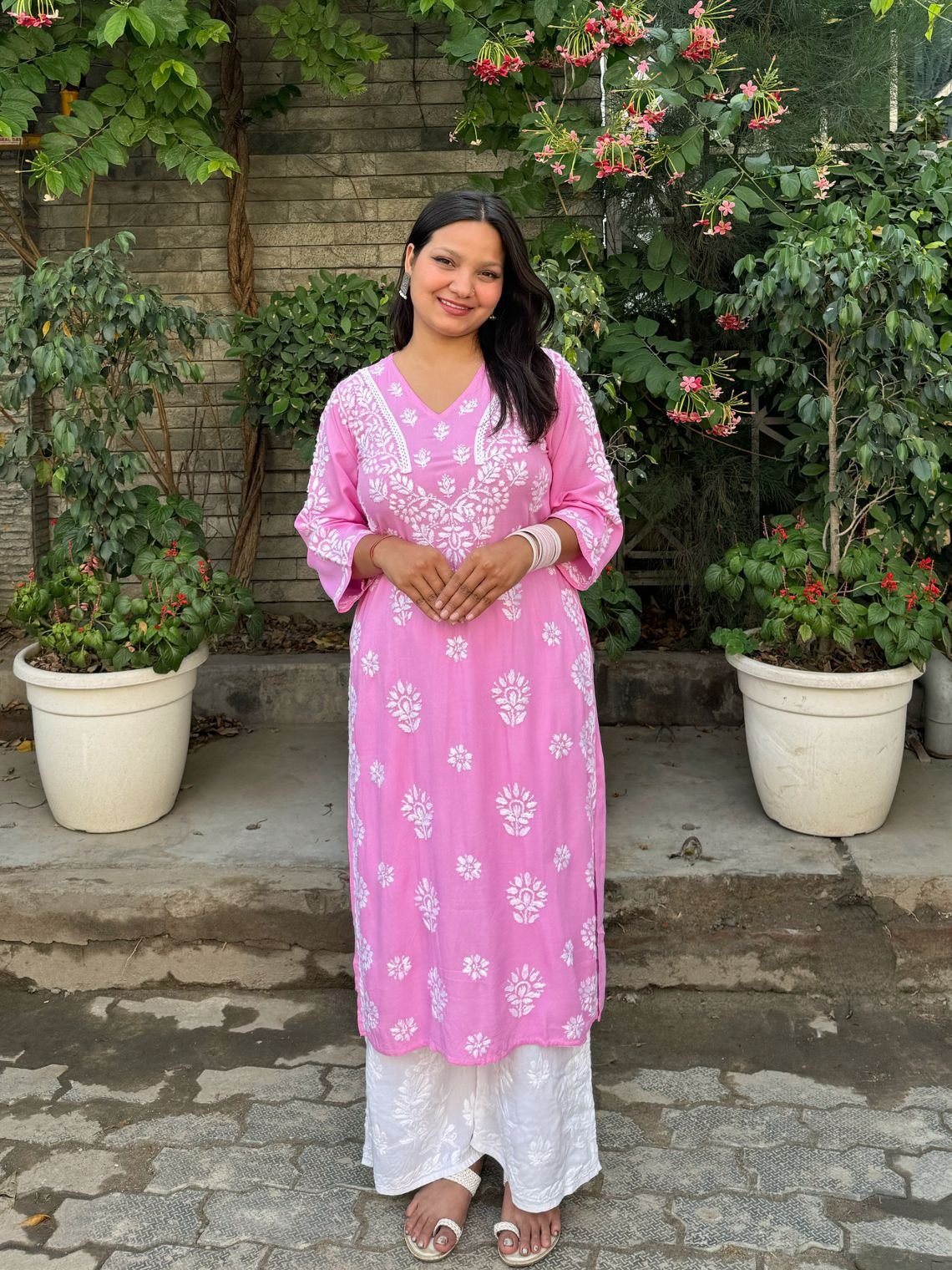 Navya Rayon Straight Chikankari Kurti with Lace Detailing - Chowkhat Lifestyle