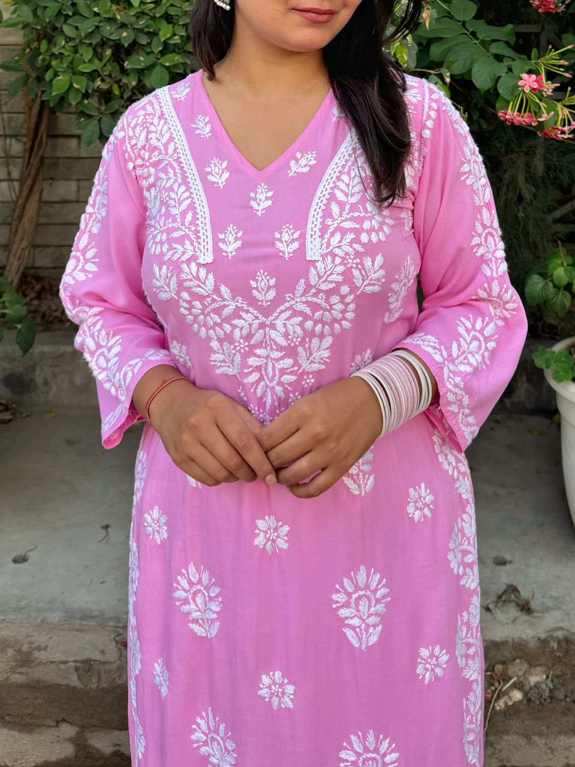 Navya Rayon Straight Chikankari Kurti with Lace Detailing - Chowkhat Lifestyle