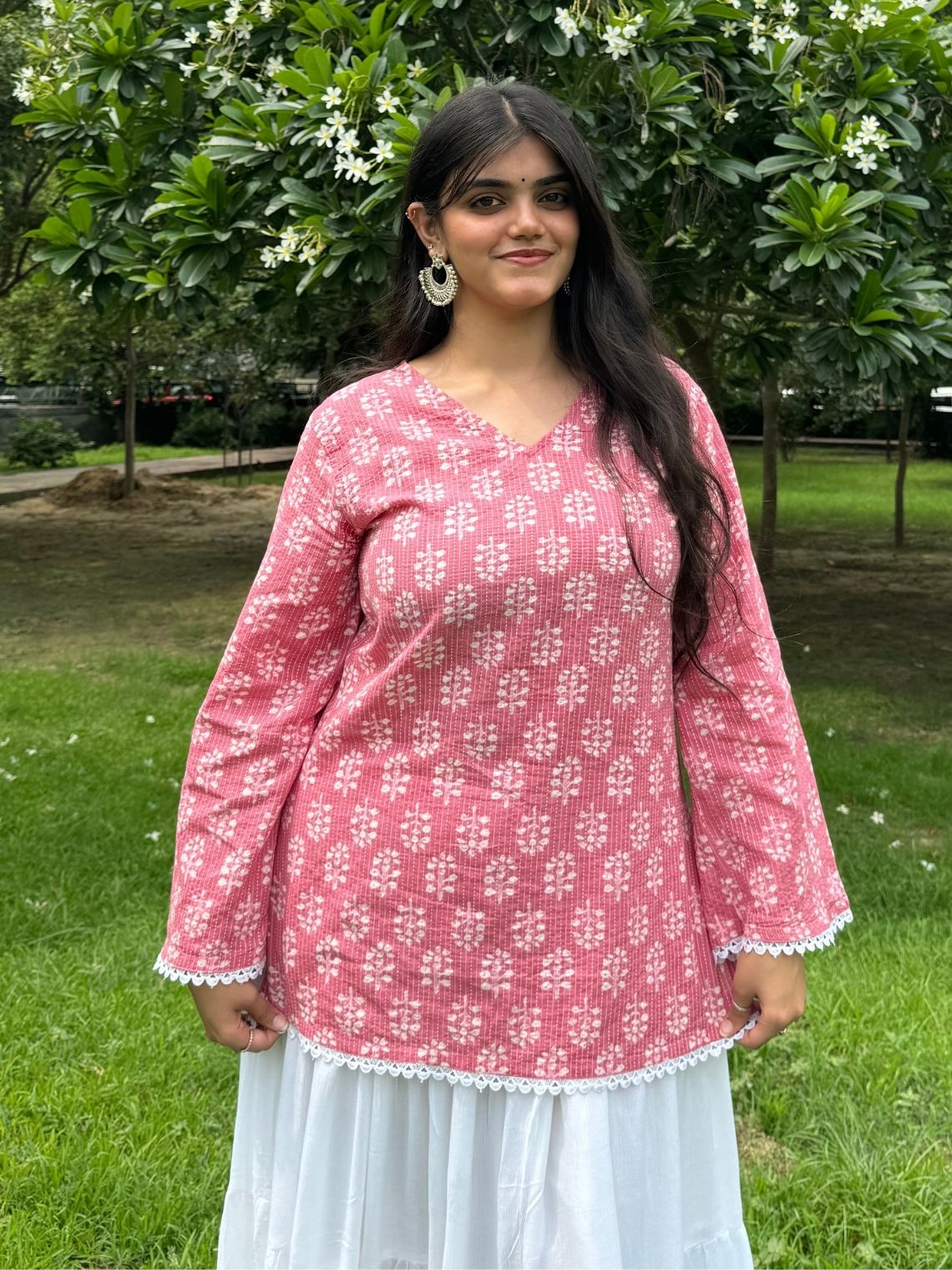 Siya Hand Printed Cotton Kurti with Lace - Chowkhat Lifestyle
