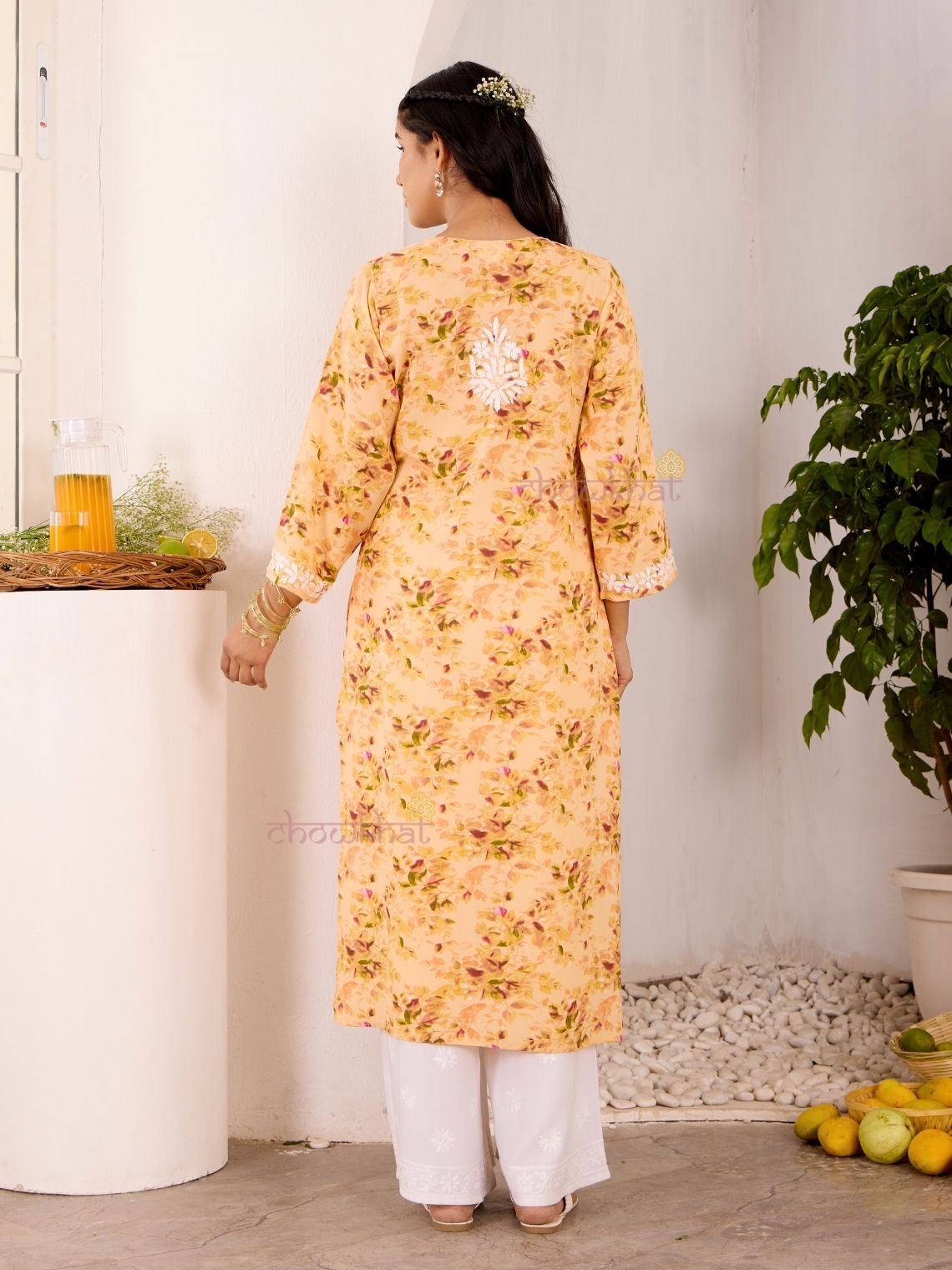 Ishani Rayon Printed Straight Chikankari Kurti - Chowkhat Lifestyle