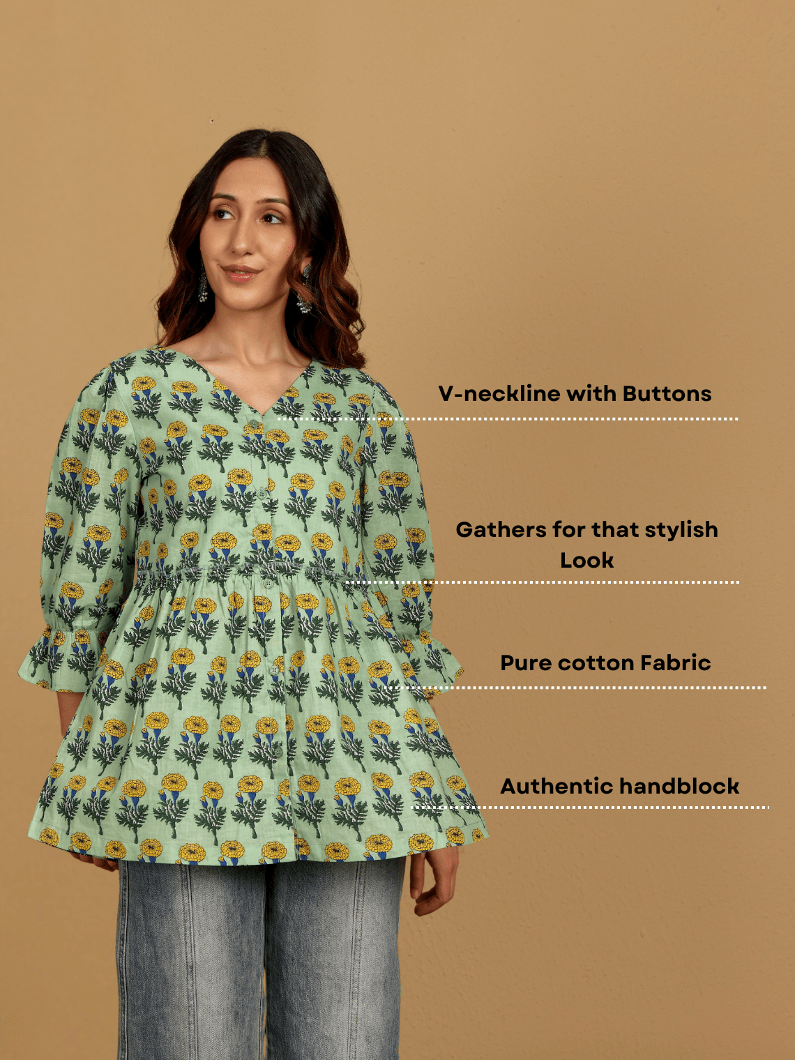 Zara Hand Block Short Cotton Kurti - Chowkhat Lifestyle