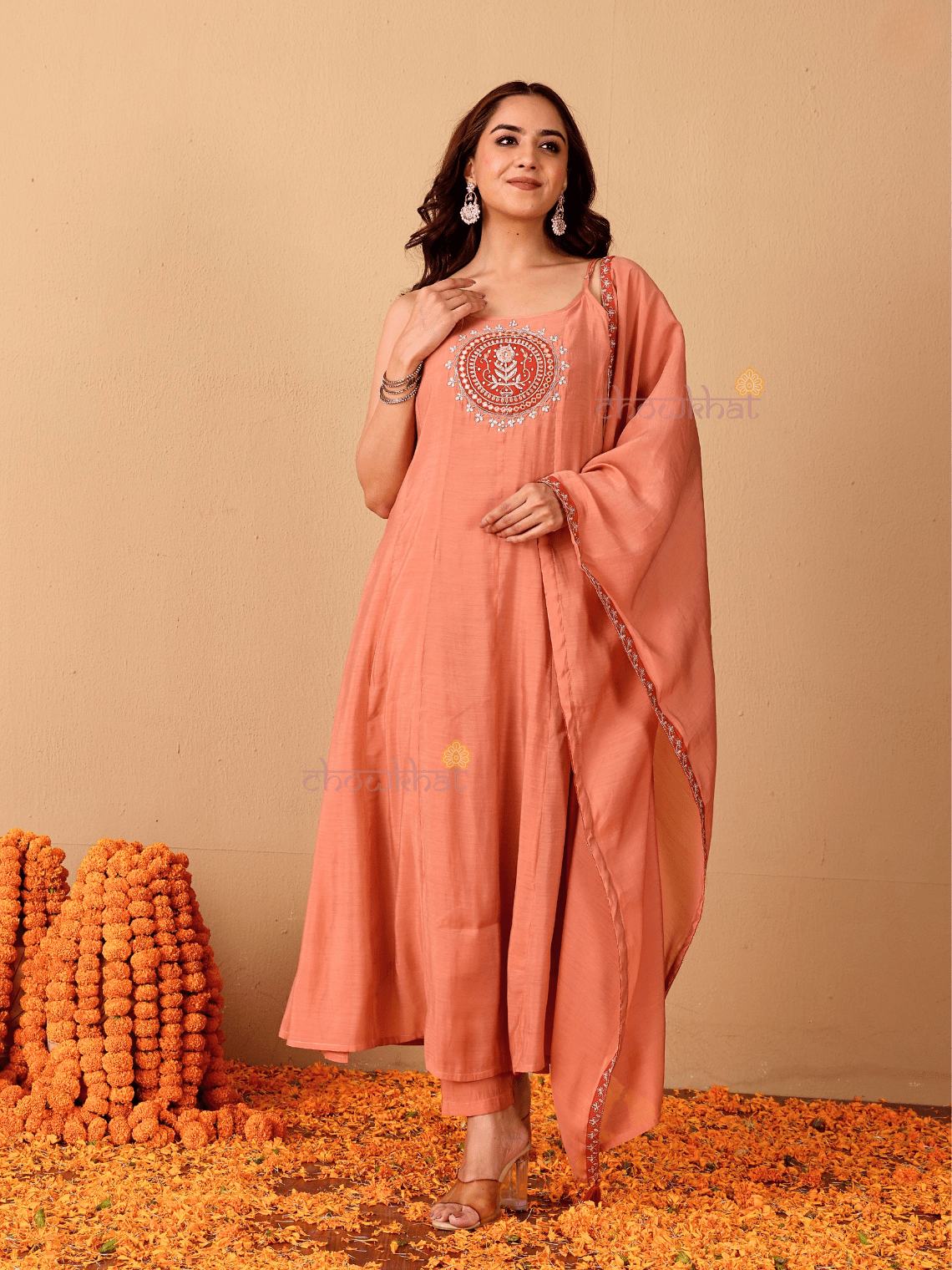 Reya Mul Chanderi 3 Piece Strappy Stitched Suit Set with Adda Work - Chowkhat Lifestyle
