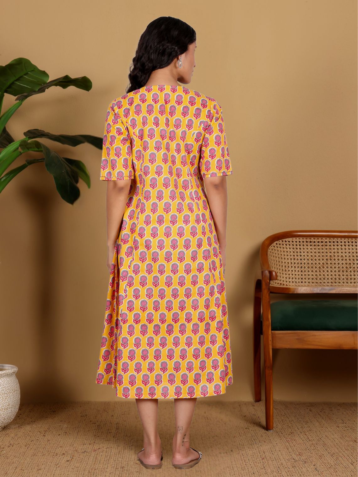 Adiva Hand Printed Angrakha Dress with Handwork - Chowkhat Lifestyle
