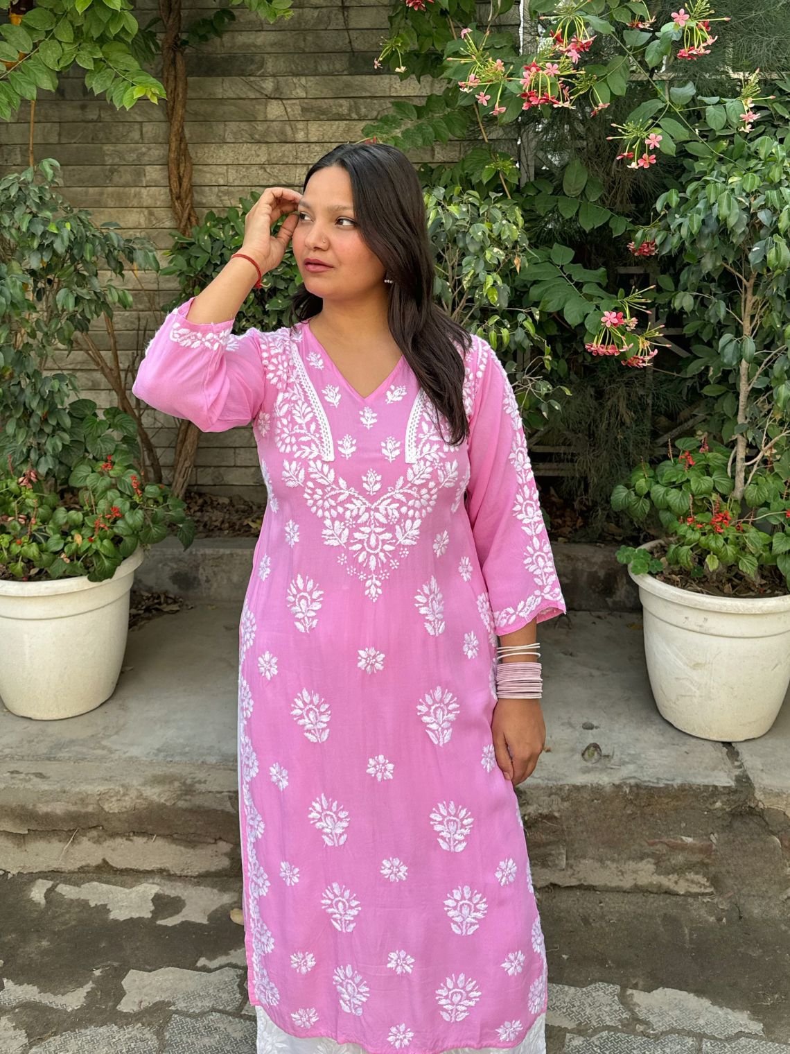Navya Rayon Straight Chikankari Kurti with Lace Detailing - Chowkhat Lifestyle