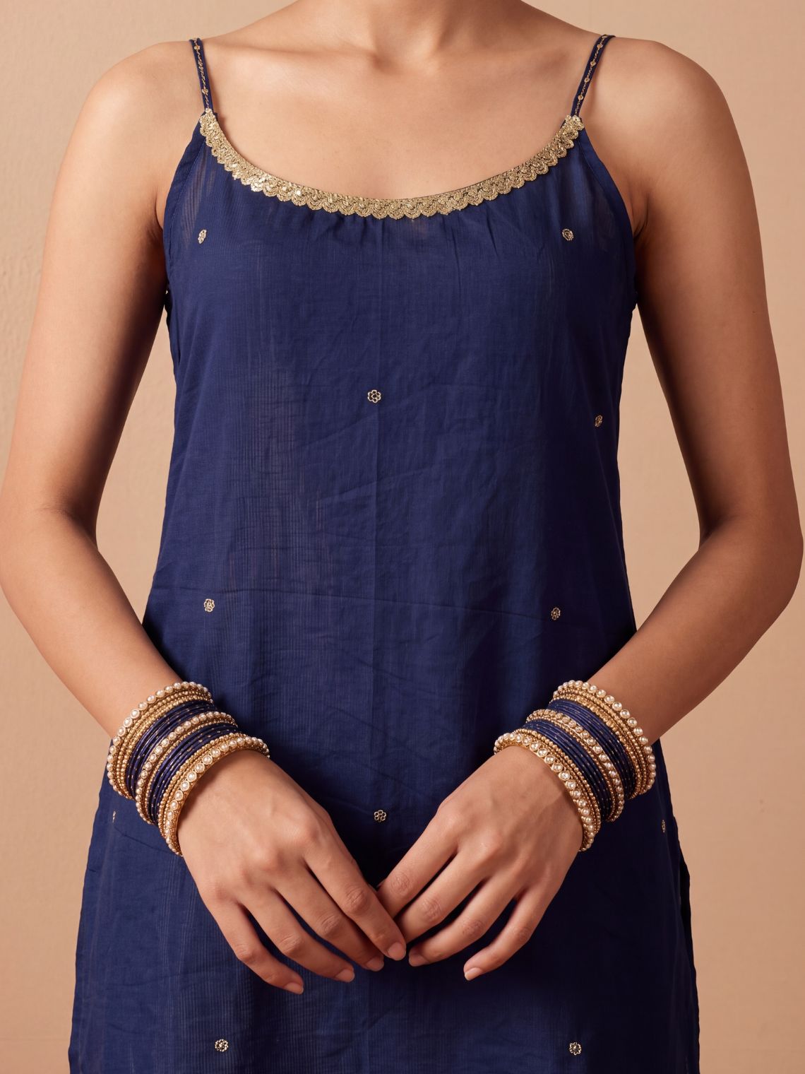 Kalika Strappy A-Line Cotton Kurta with Lace, Sequin & Zari Work - Chowkhat Lifestyle