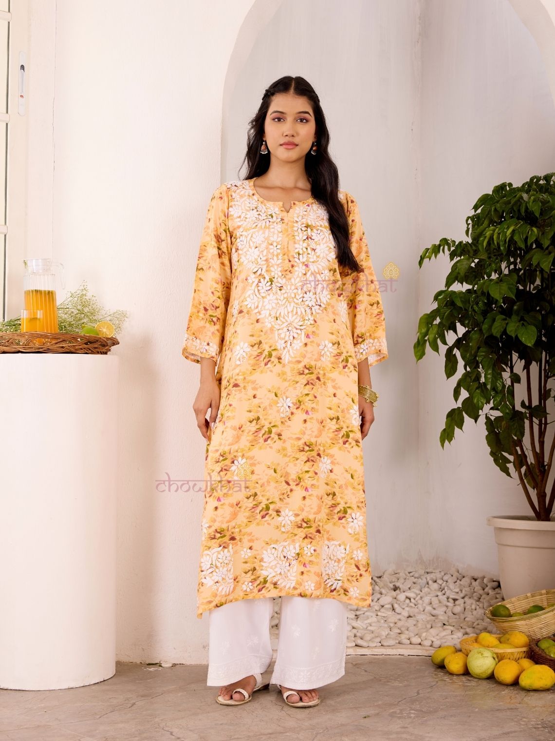 Ishani Rayon Printed Straight Chikankari Kurti - Chowkhat Lifestyle