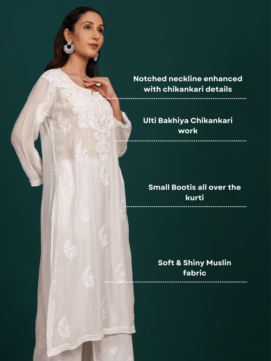 Saanvi Muslin Hand Embroidered Chikankari Kurti - Chowkhat Lifestyle