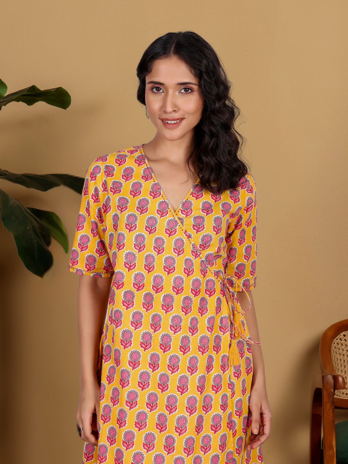 Adiva Hand Printed Angrakha Dress with Handwork