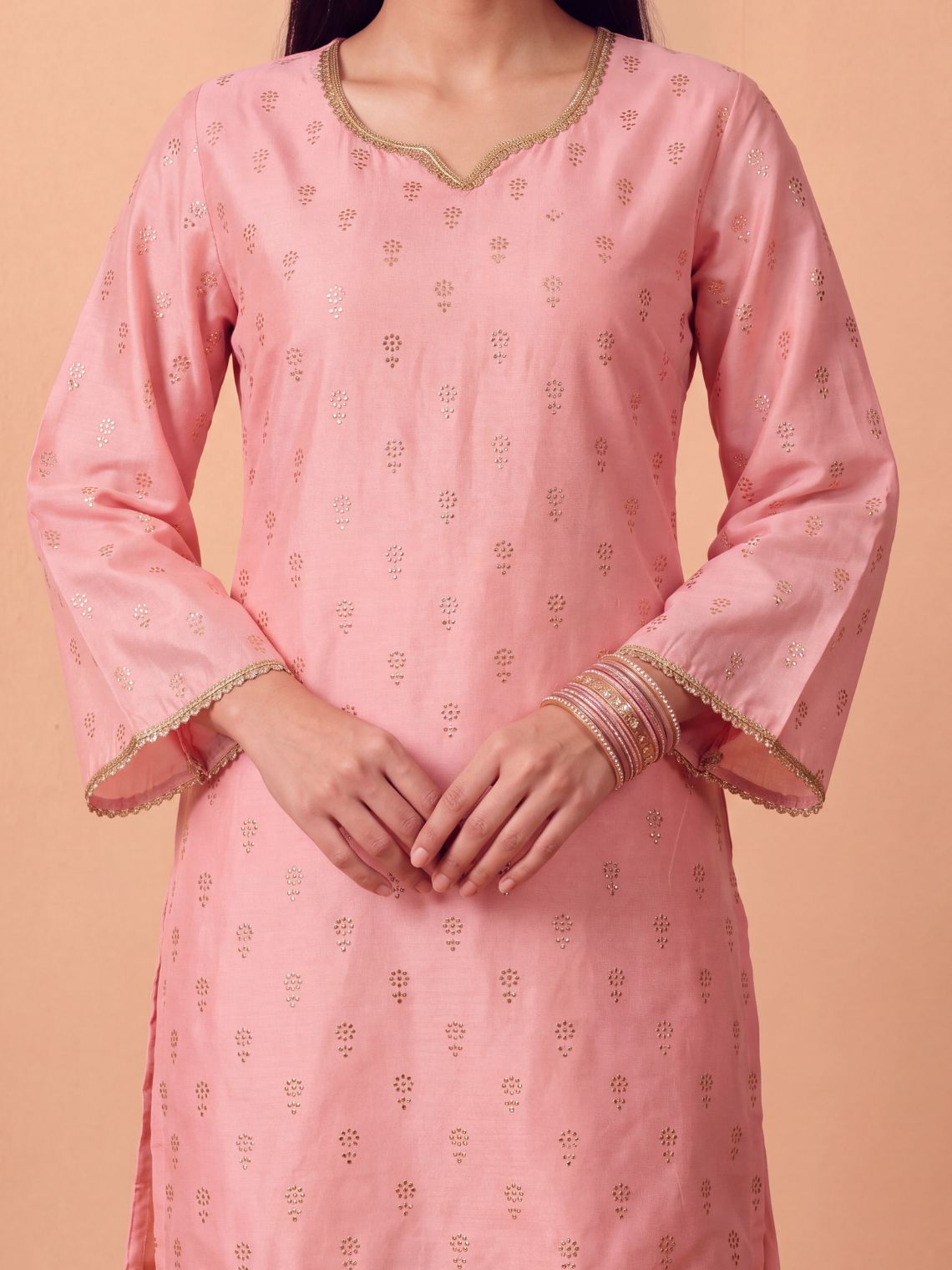 Megha Chanderi Silk A-Line Kurta with Stone & Lace Detailing