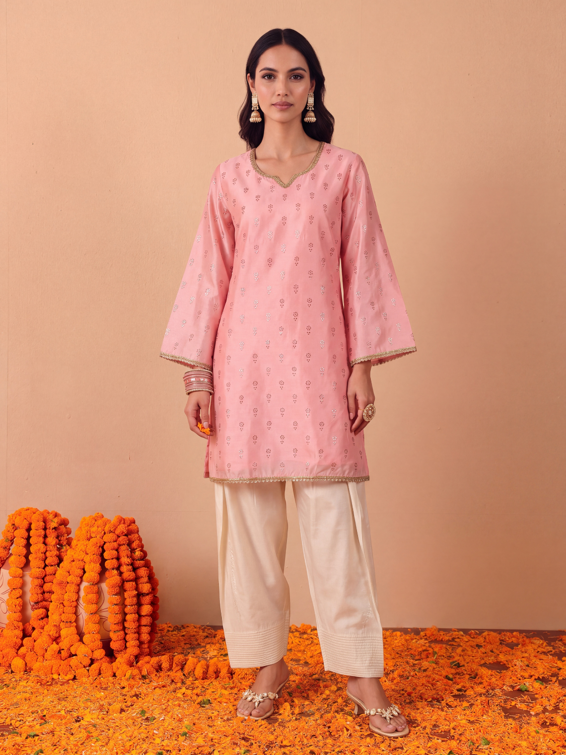 Megha Chanderi Silk A-Line Kurta with Stone & Lace Detailing