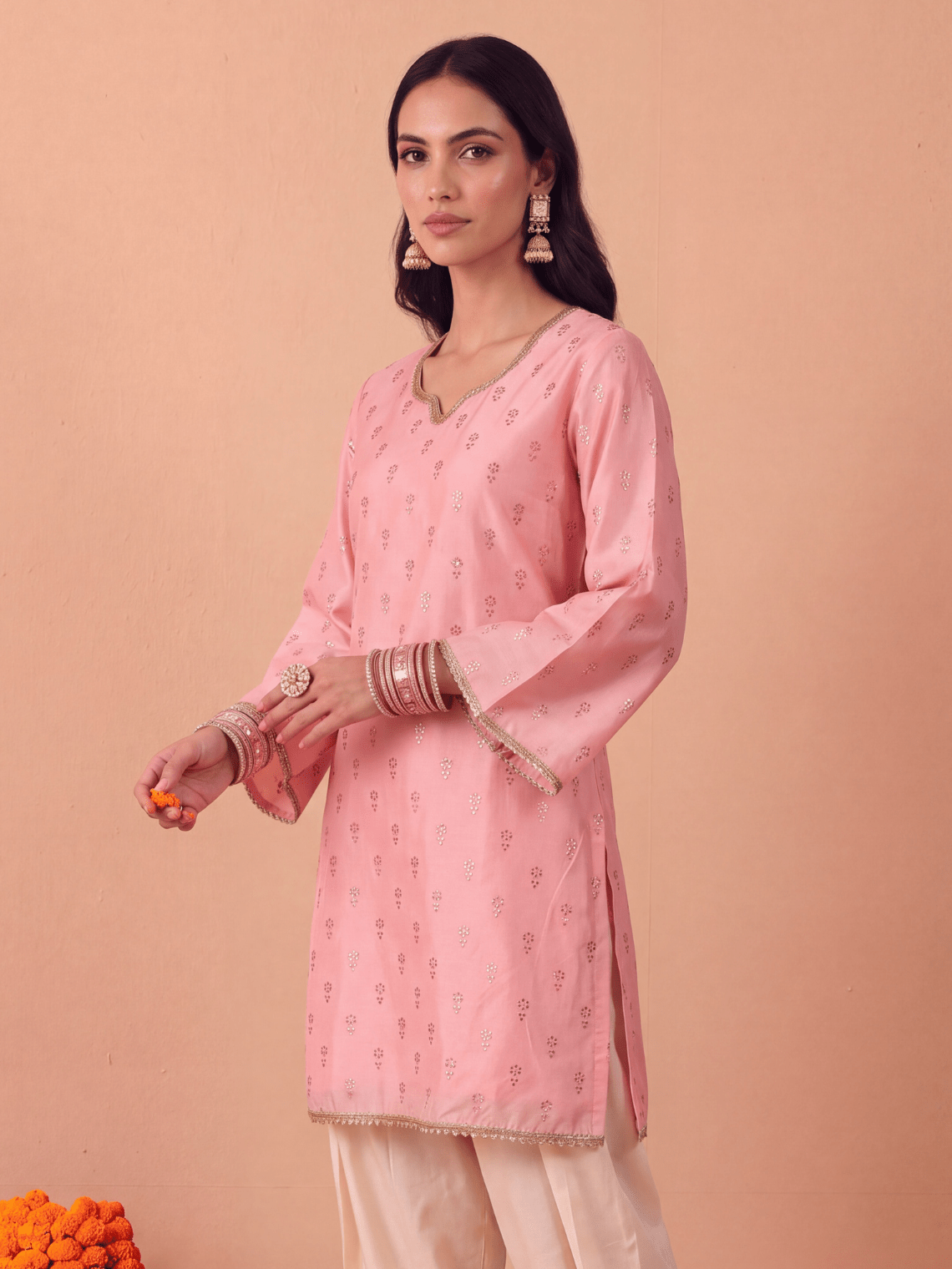Megha Chanderi Silk A-Line Kurta with Stone & Lace Detailing - Chowkhat Lifestyle