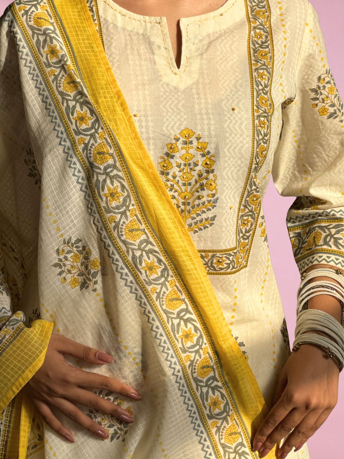 Chaap Hand Block 3 Piece Straight Stitched Suit Set with Handwork - Chowkhat Lifestyle