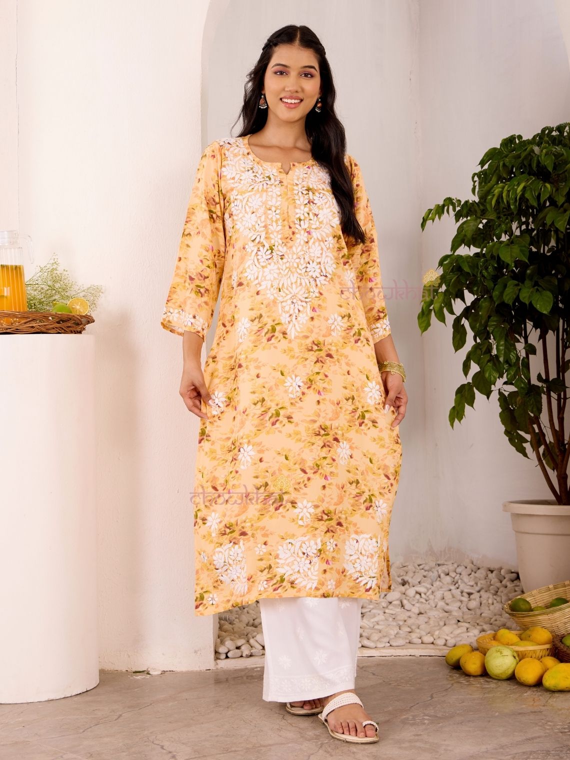 Ishani Rayon Printed Straight Chikankari Kurti