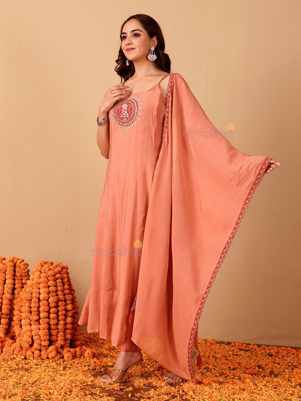Reya Mul Chanderi 3 Piece Strappy Stitched Suit Set with Adda Work - Chowkhat Lifestyle