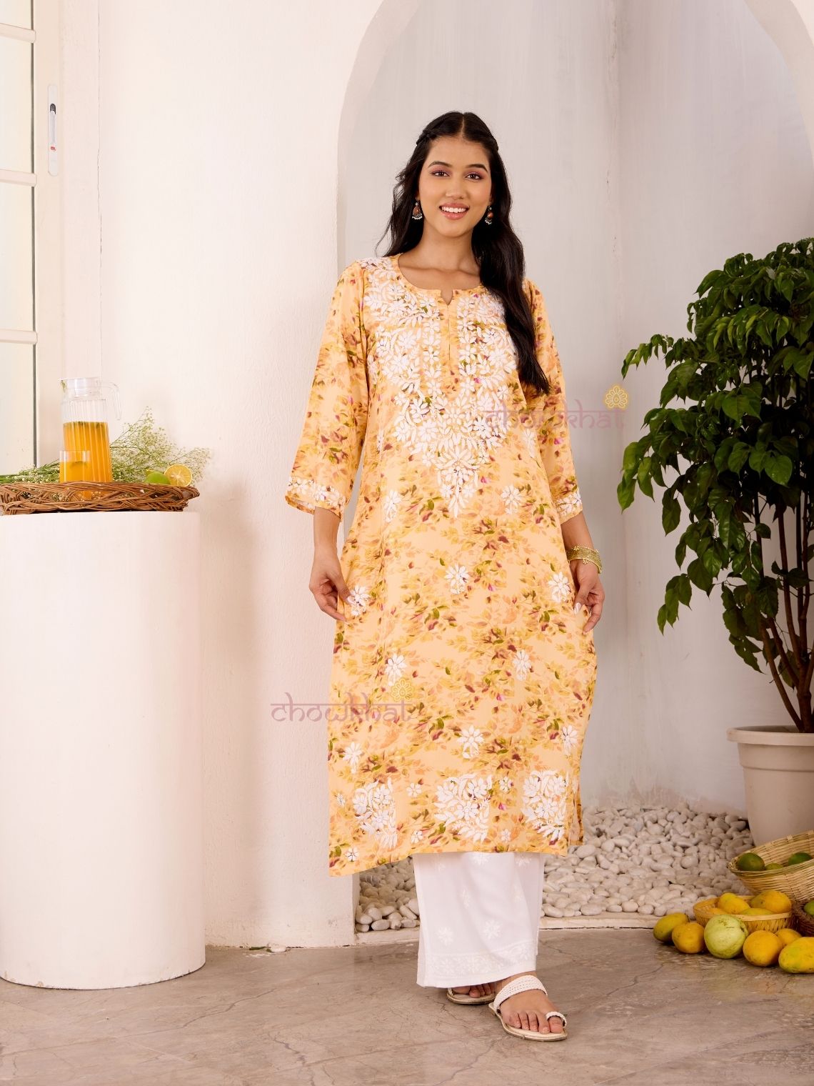 Ishani Rayon Printed Straight Chikankari Kurti