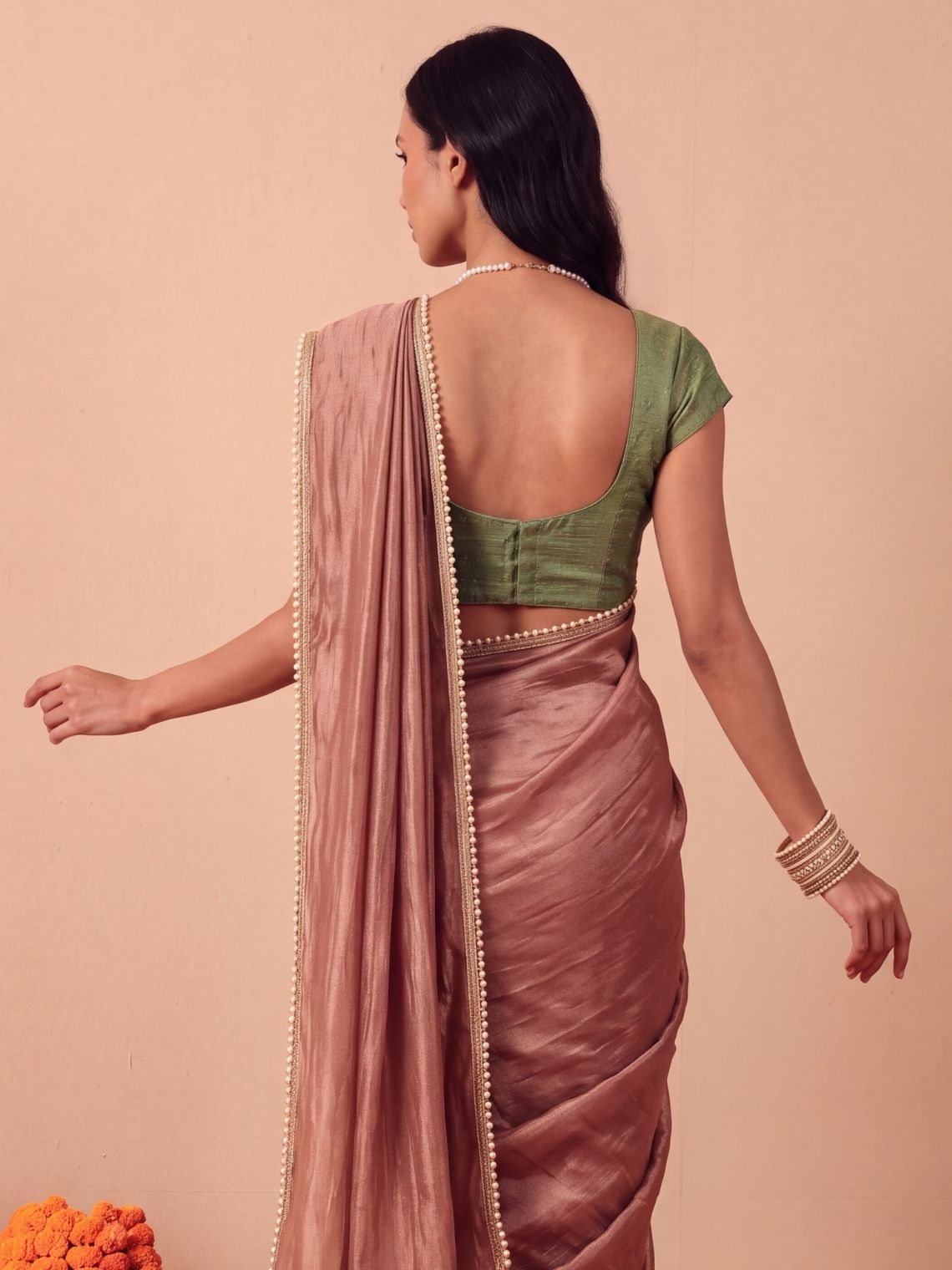 Param Sundari Shimmer Tissue Saree with Lace Detailing & Contrast Blouse Piece - Chowkhat Lifestyle