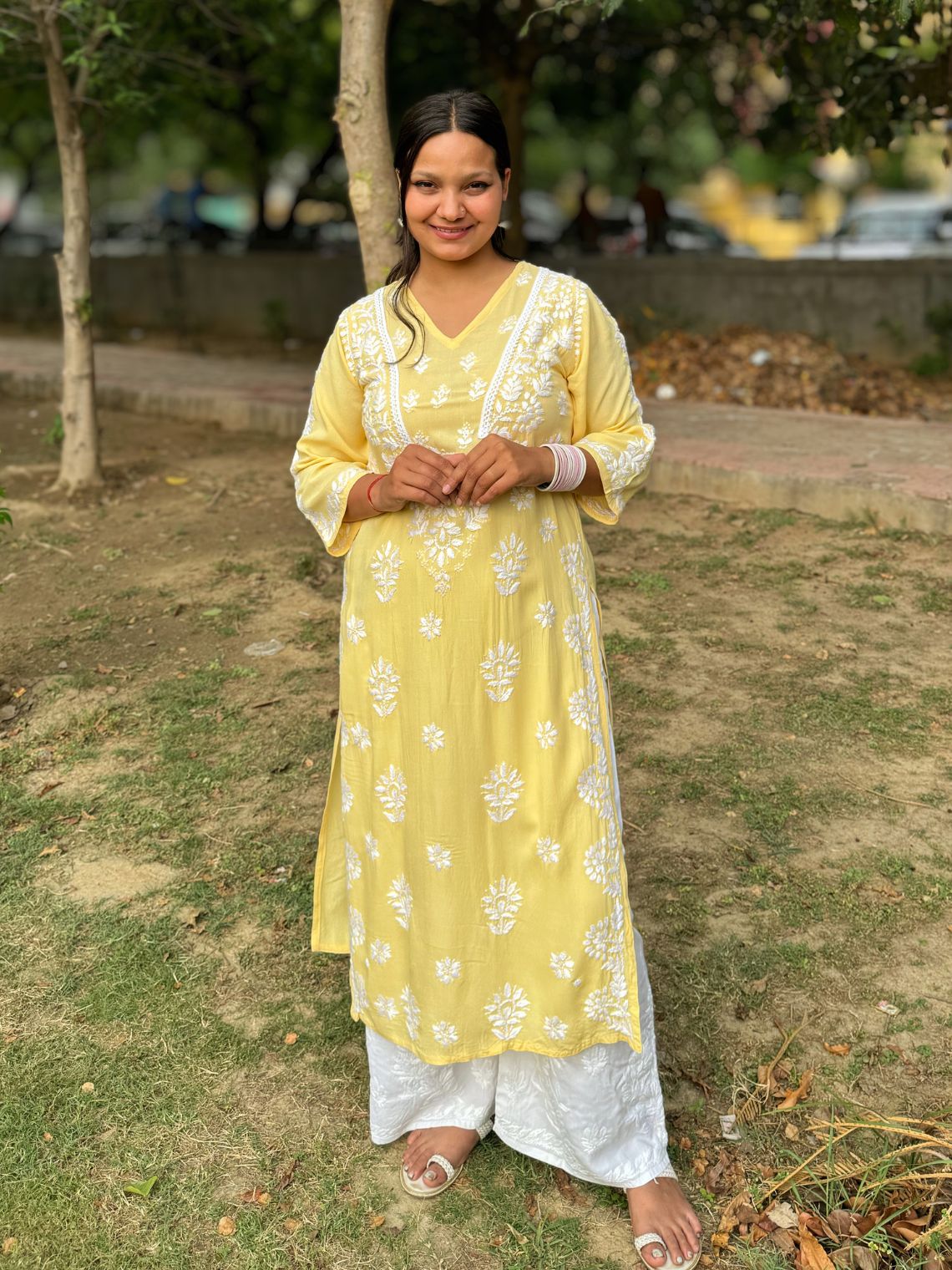 Navya Rayon Straight Chikankari Kurti with Lace - Chowkhat Lifestyle