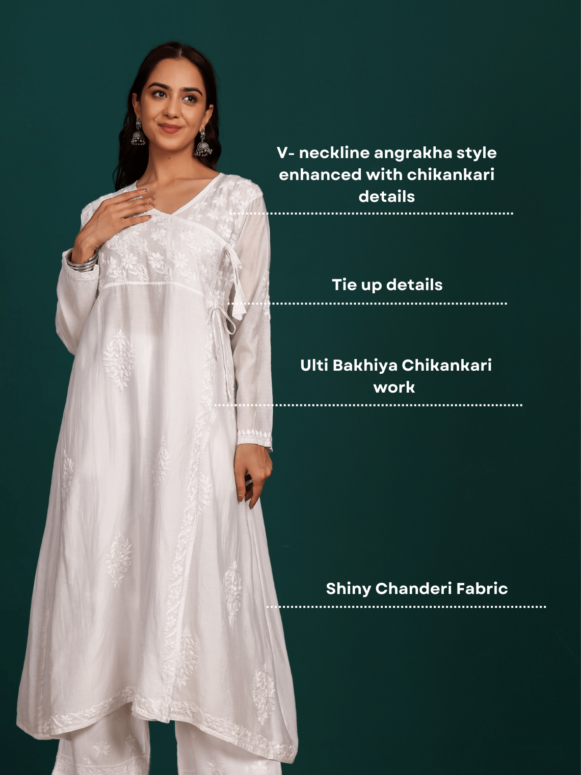 Roohi Angrakha Chanderi Hand Embroidered Chikankari Kurti - Chowkhat Lifestyle