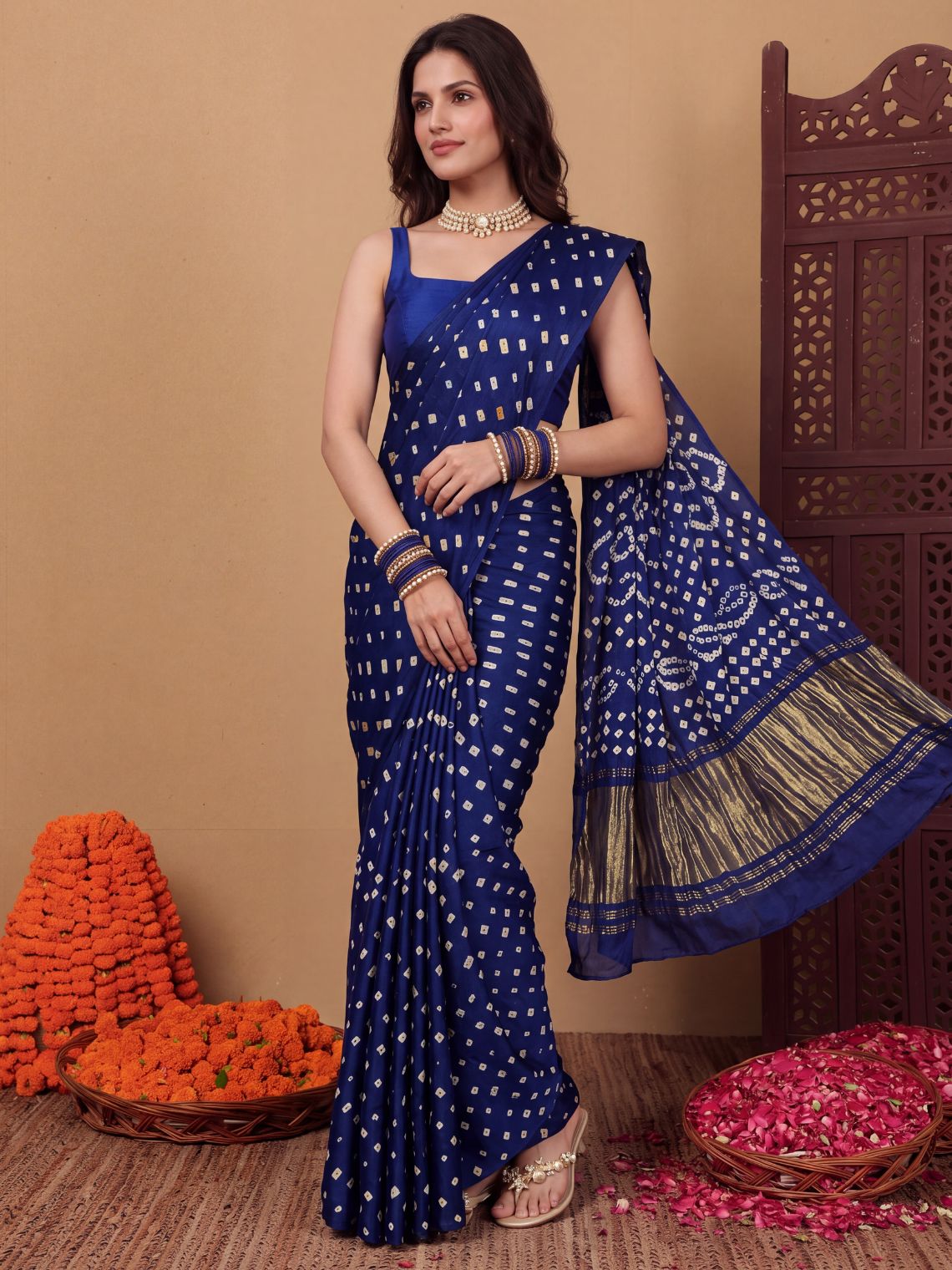 Ragini Modal Satin Bandhani Saree - Chowkhat Lifestyle