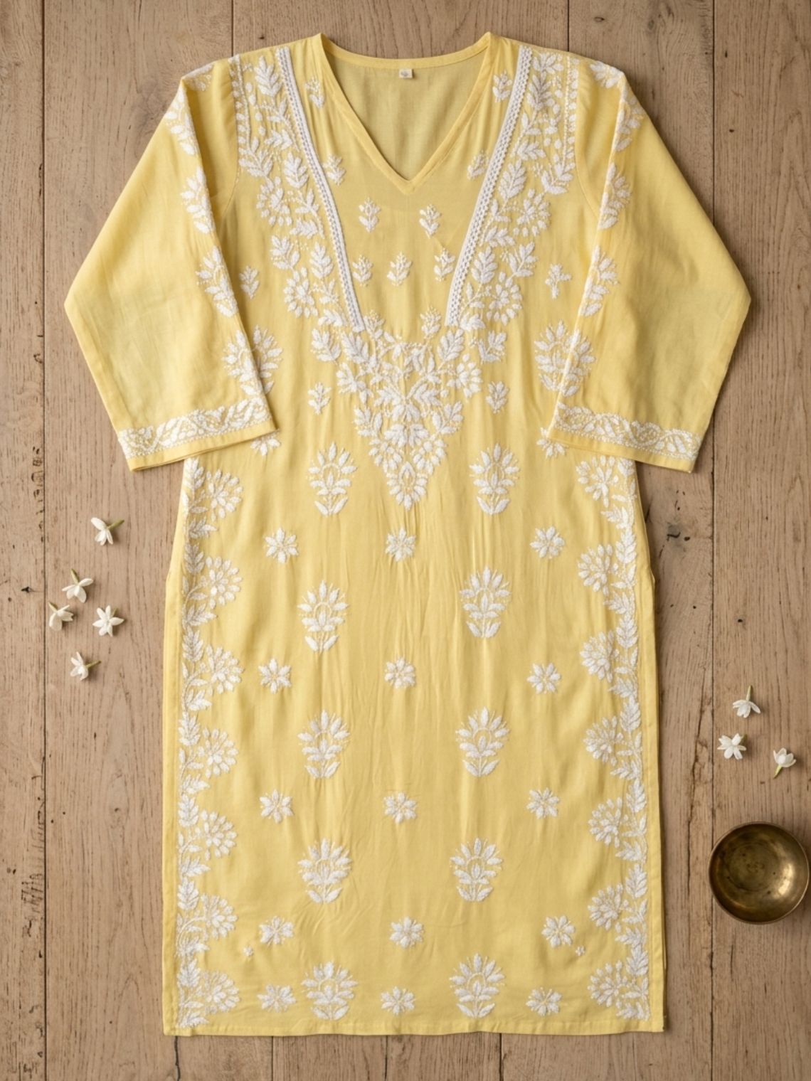 Navya Rayon Straight Chikankari Kurti with Lace - Chowkhat Lifestyle