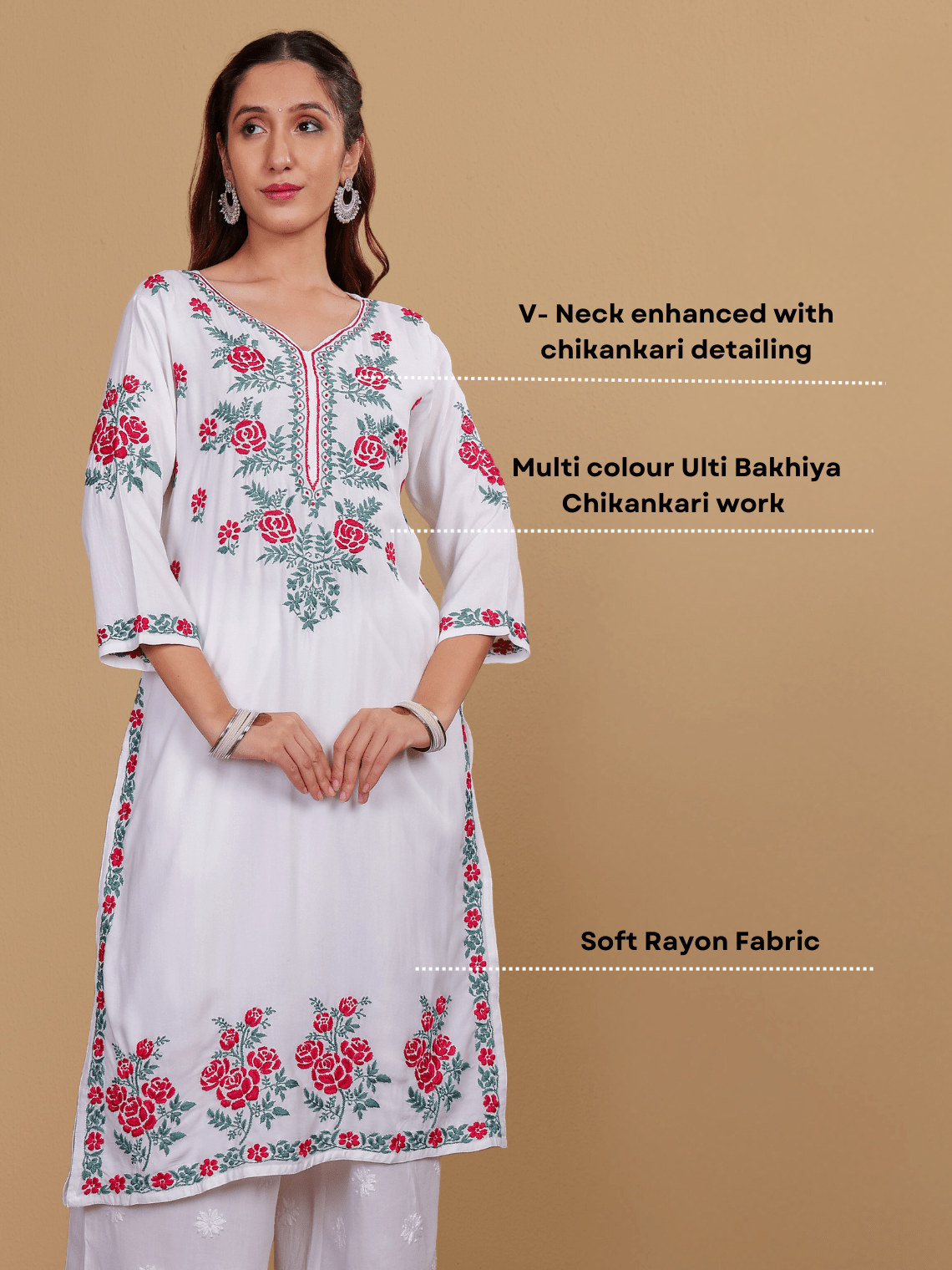 Irya Premium Rayon Multi Color Chikankari Kurti - Chowkhat Lifestyle