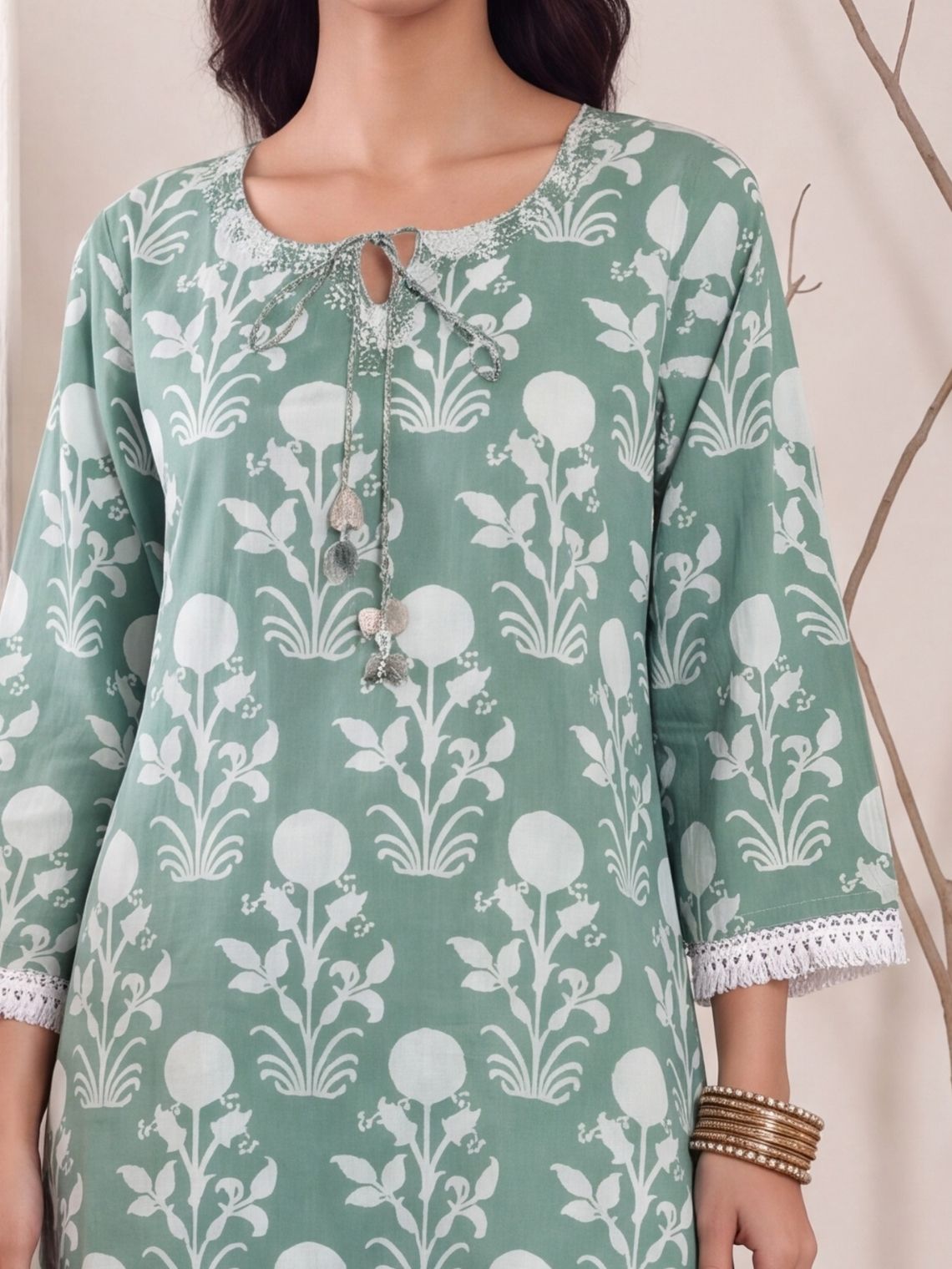 Devika Cotton Hand Embroidered Long Kurti - Chowkhat Lifestyle