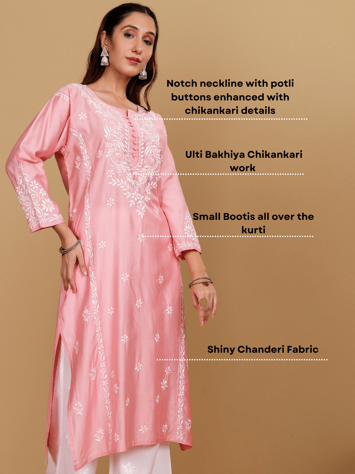 Misha Premium Chanderi Long Chikankari Kurti - Chowkhat Lifestyle