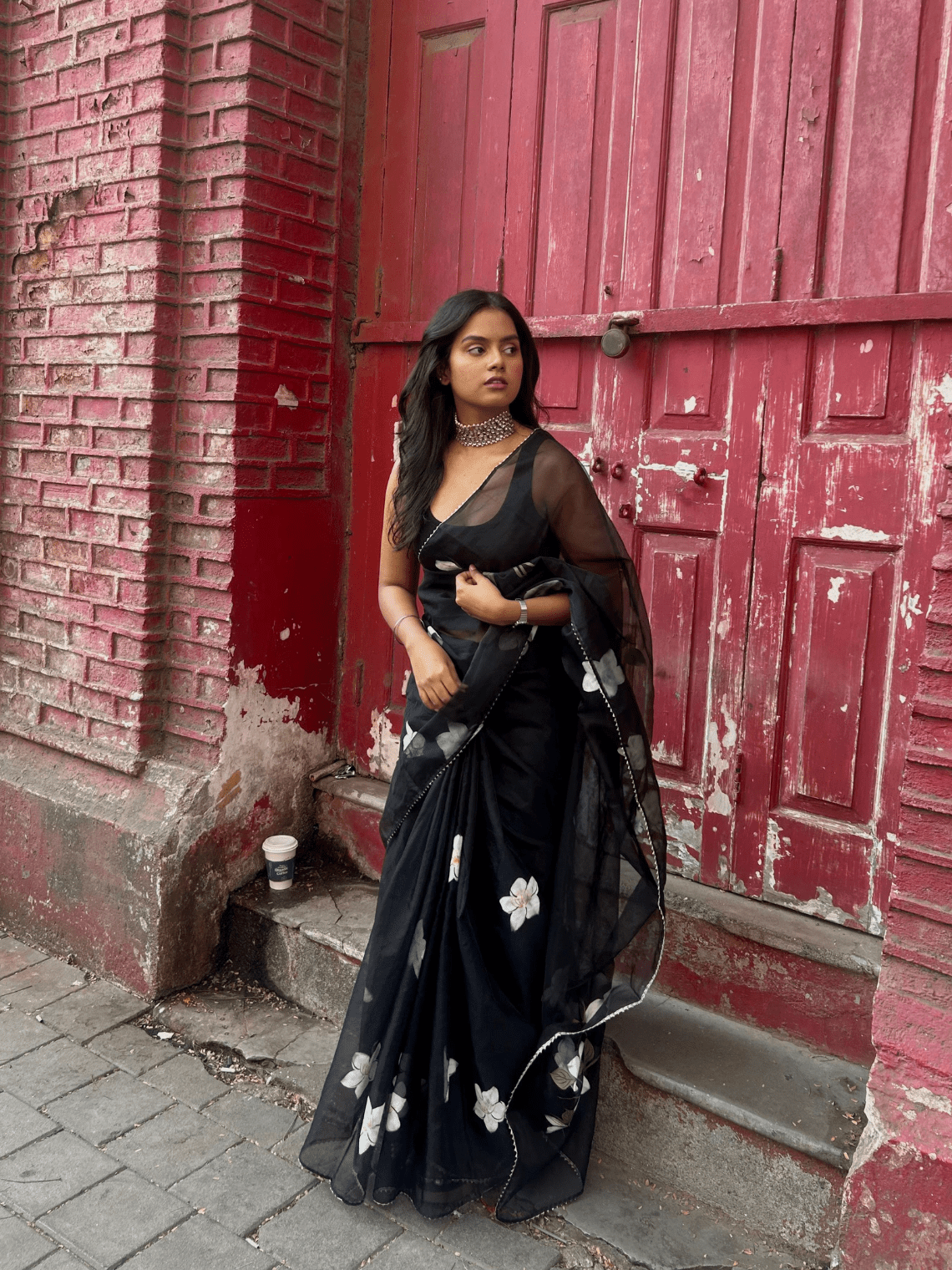 Rani Hand Painted Organza Saree - Chowkhat Lifestyle