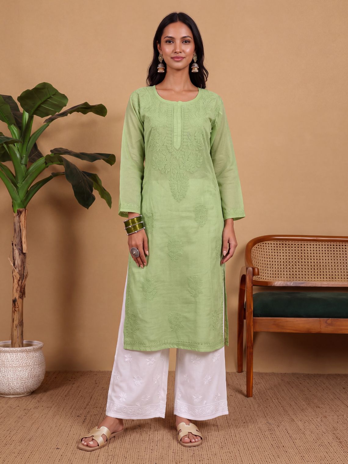 Sana Kota Doria Chikankari long Kurta with Inner - Chowkhat Lifestyle