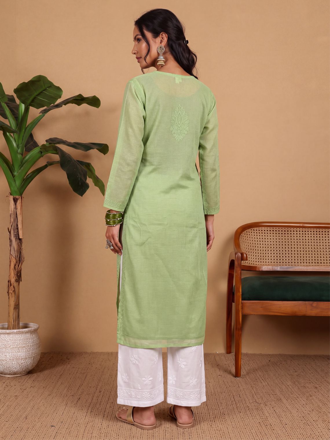 Sana Kota Doria Chikankari long Kurta with Inner - Chowkhat Lifestyle