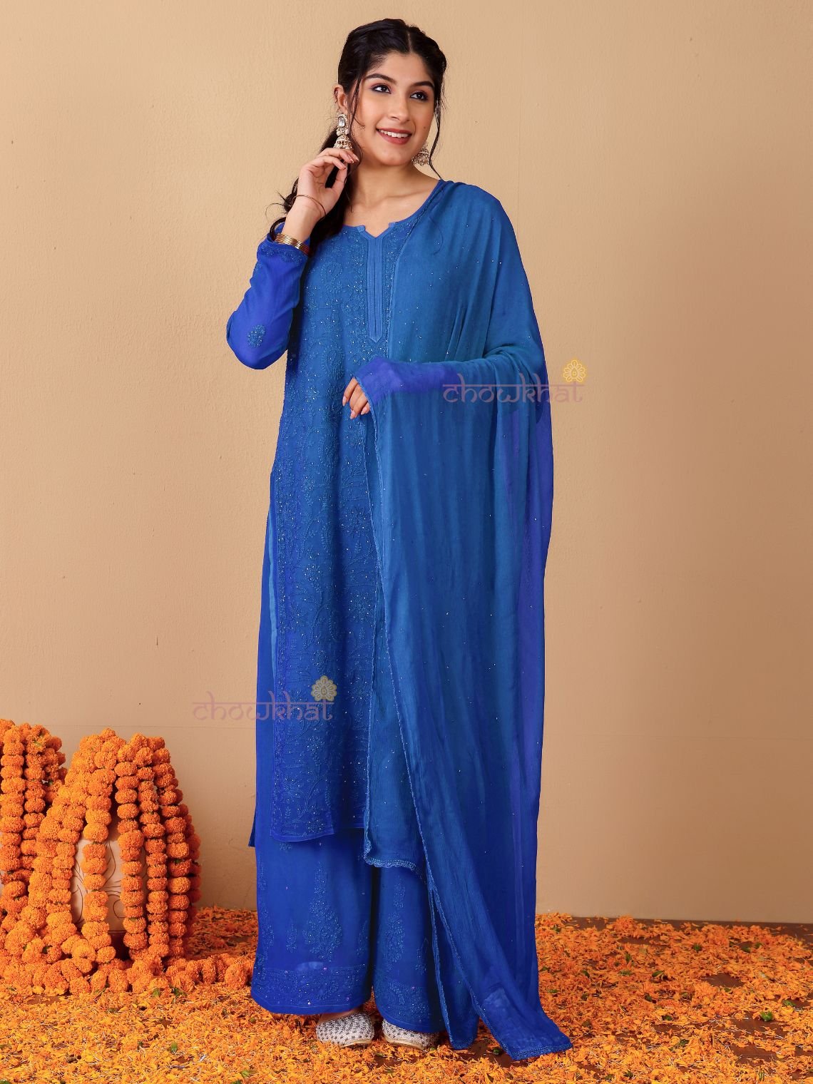Falak Chikankari Suit Set with Mukaish Work - Chowkhat Lifestyle