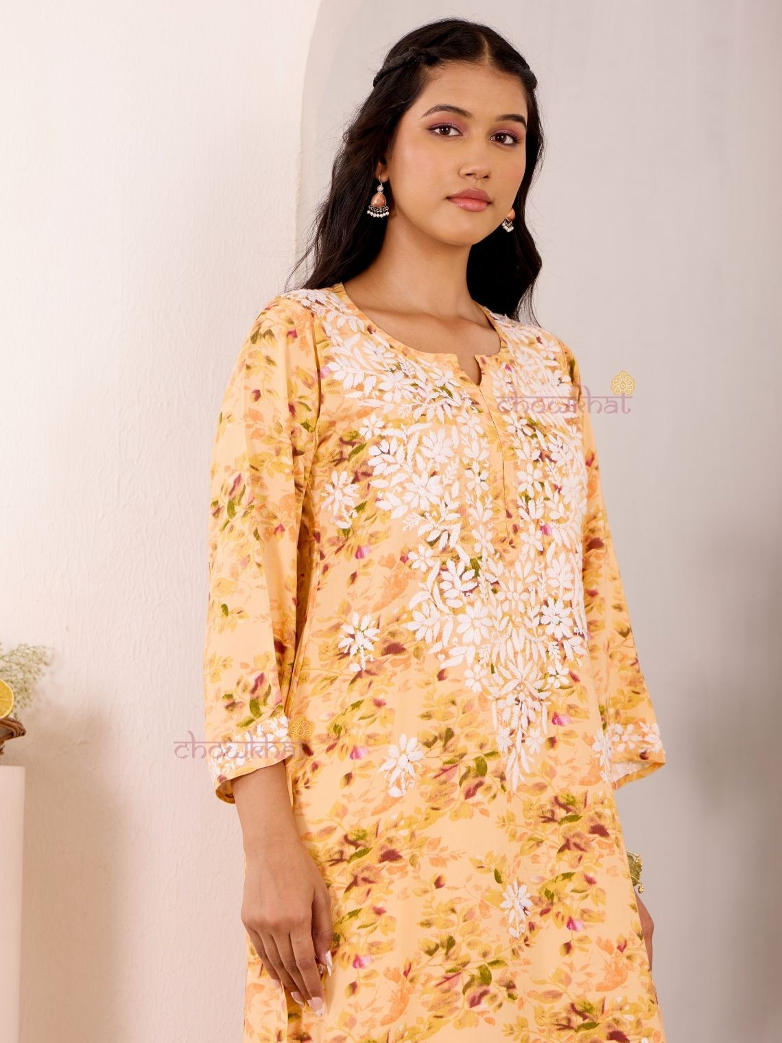 Ishani Rayon Printed Straight Chikankari Kurti - Chowkhat Lifestyle