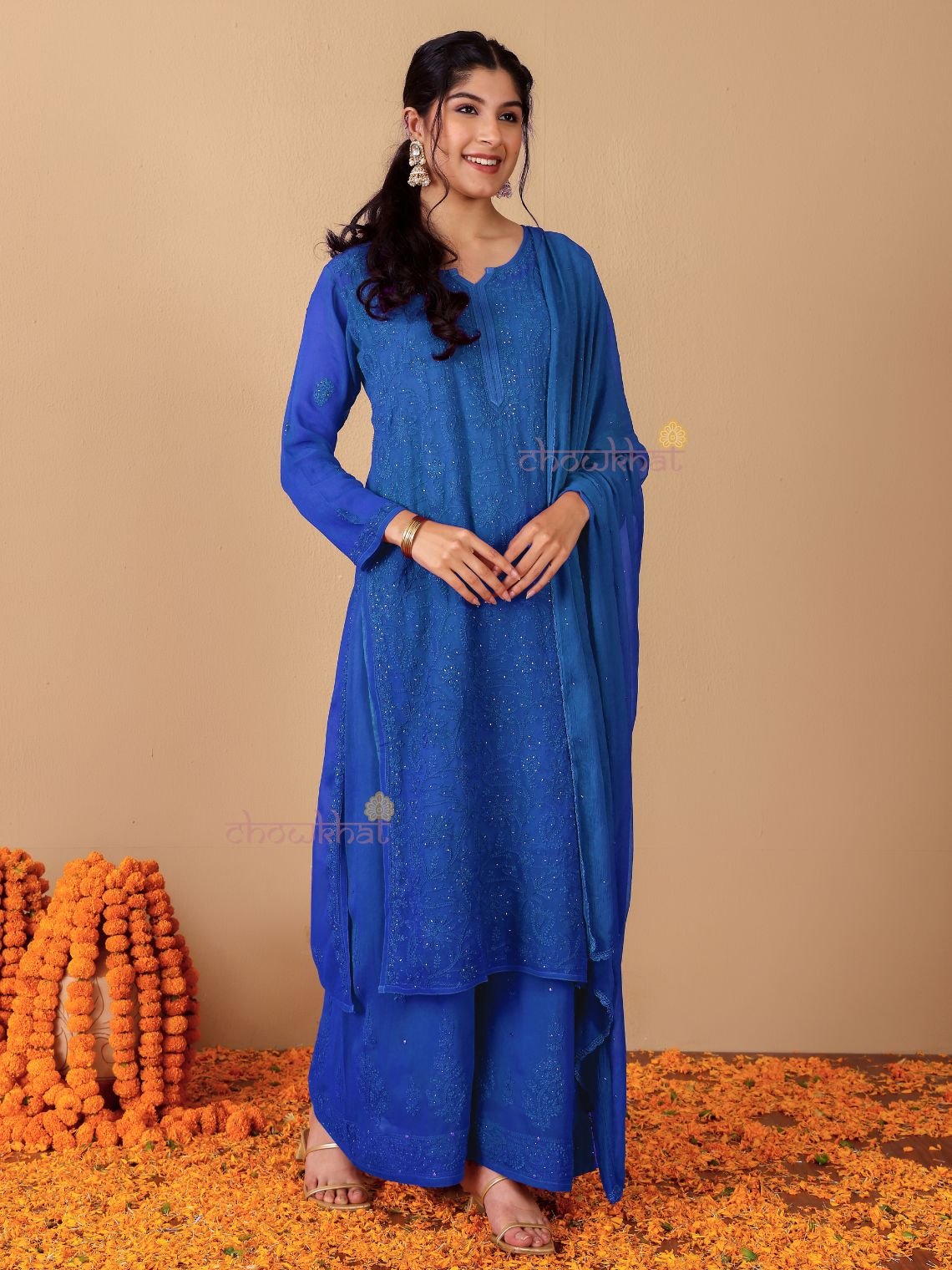 Falak Chikankari Suit Set with Mukaish Work - Chowkhat Lifestyle