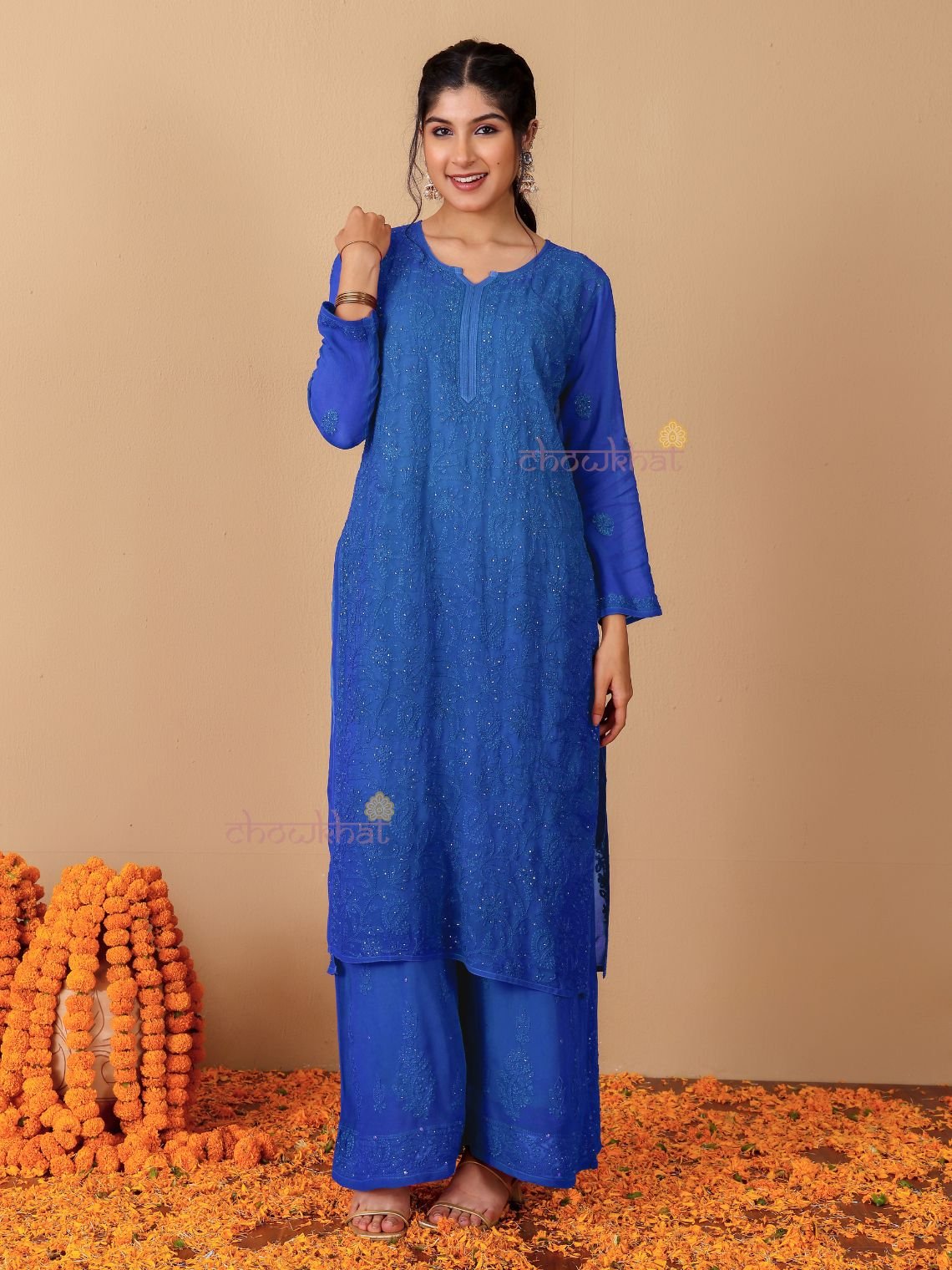 Falak Chikankari Suit Set with Mukaish Work - Chowkhat Lifestyle