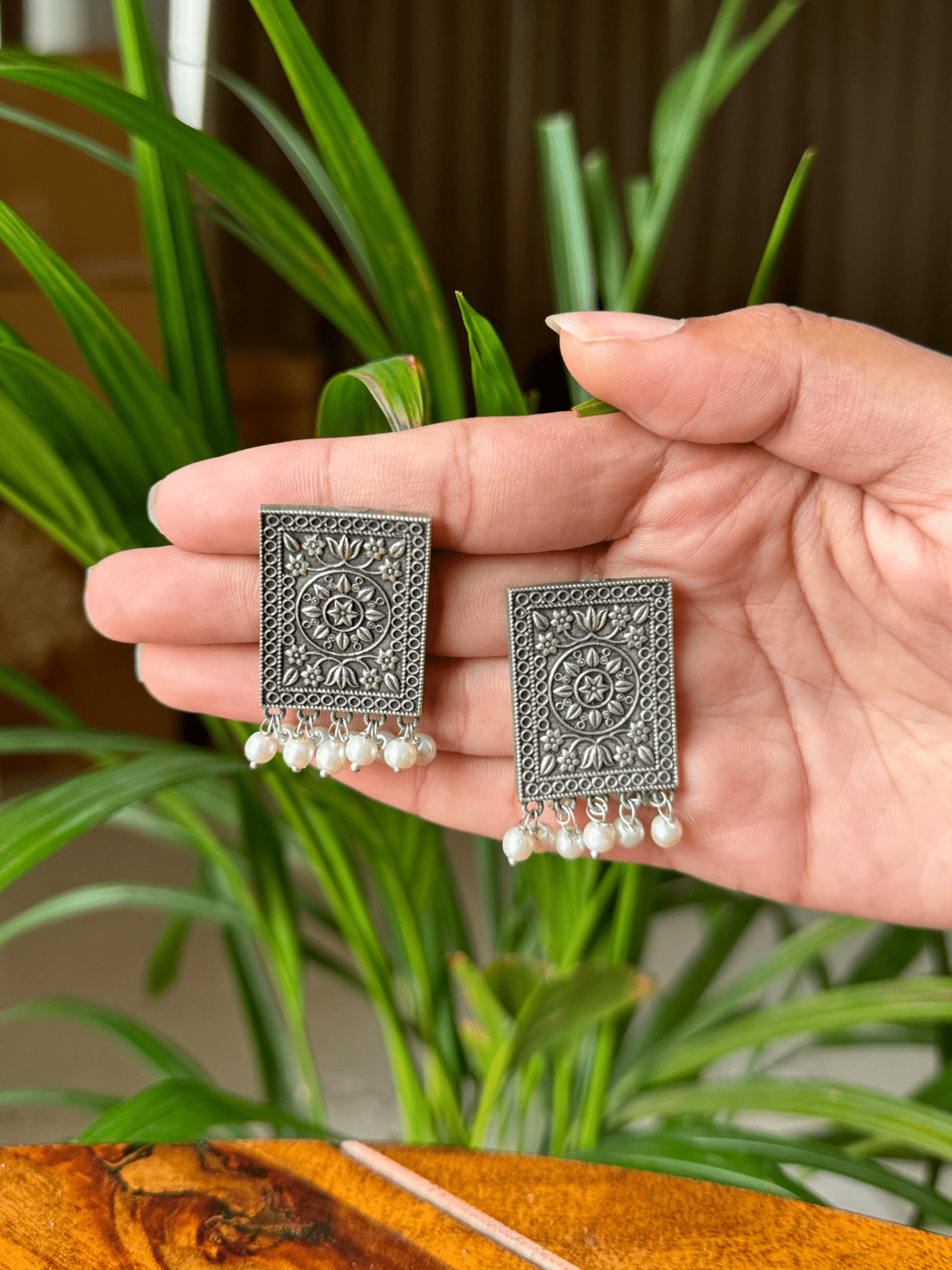 German Silver Square Studs Earrings - Chowkhat Lifestyle