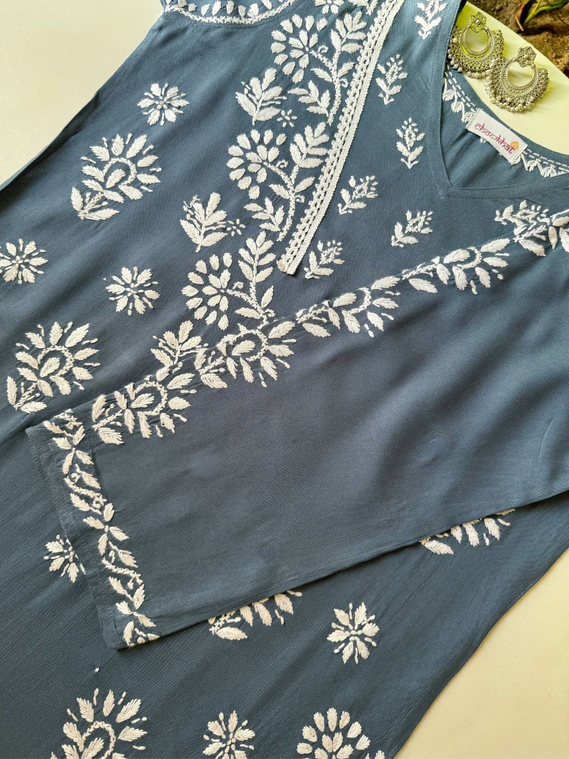 Navya Rayon Straight Chikankari Kurti with Lace - Chowkhat Lifestyle