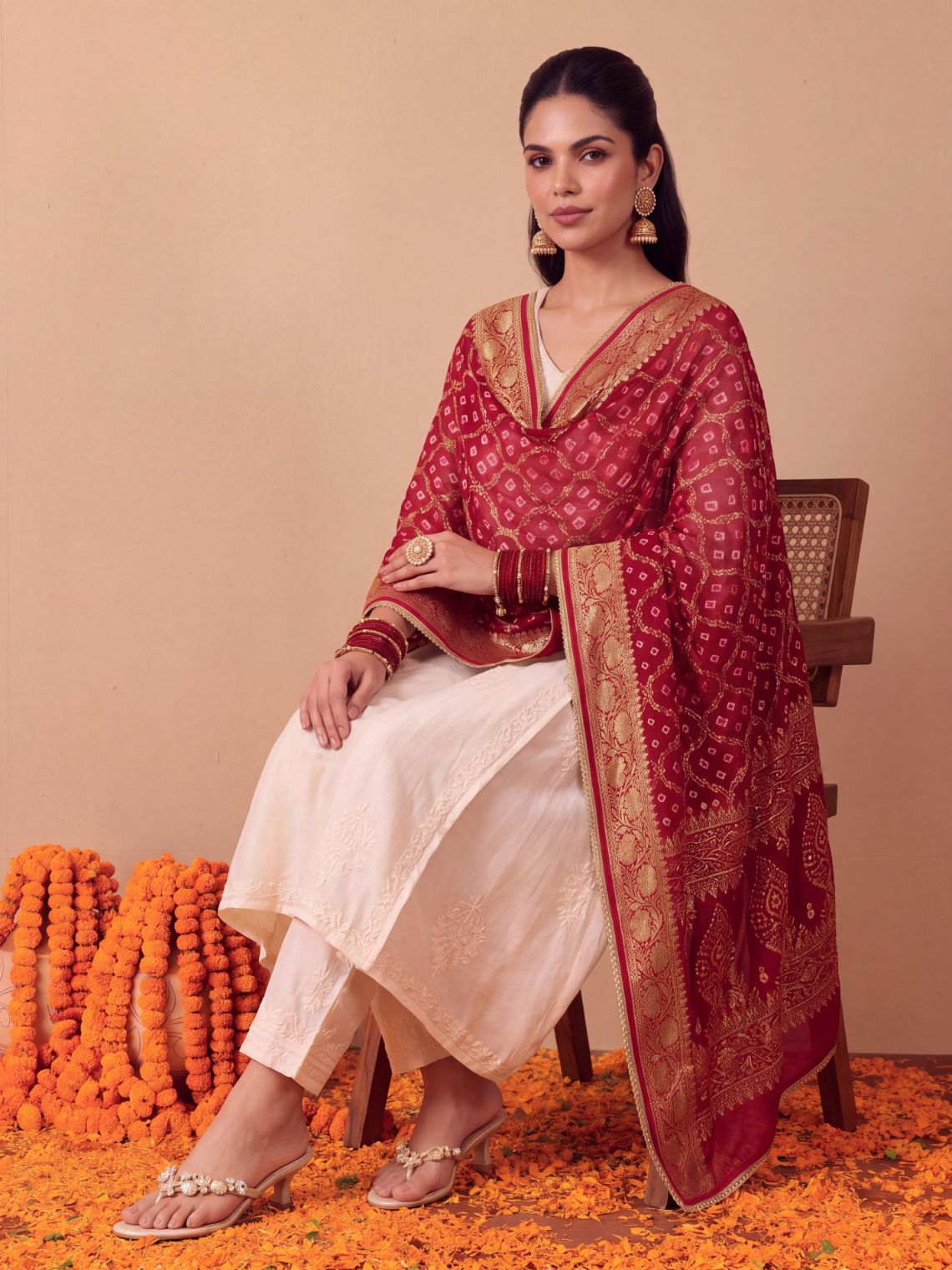 Kusum Premium Bandhani Viscose Georgette Dupatta with Gota Lace