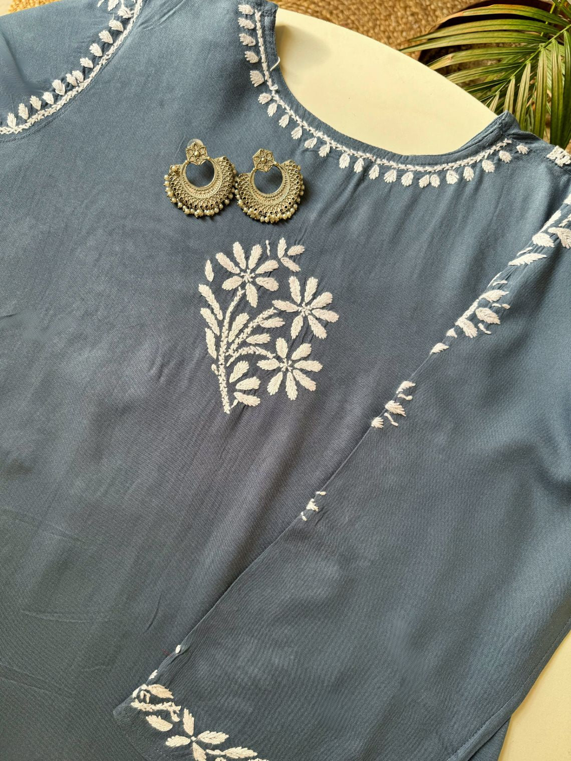 Navya Rayon Straight Chikankari Kurti with Lace - Chowkhat Lifestyle