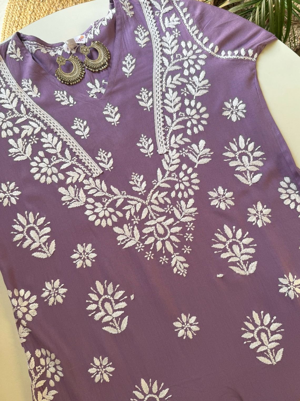 Navya Rayon Straight Chikankari Kurti with Lace - Chowkhat Lifestyle