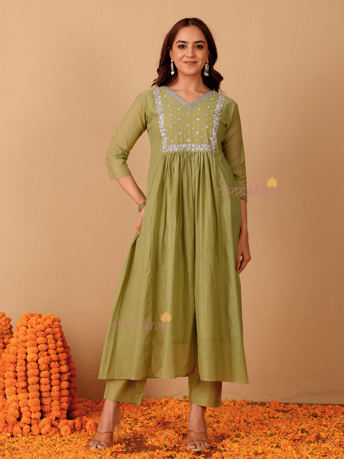 Rhea Mul Chanderi 3 Piece Nyra Style Stitched Suit Set with Adda Work - Chowkhat Lifestyle