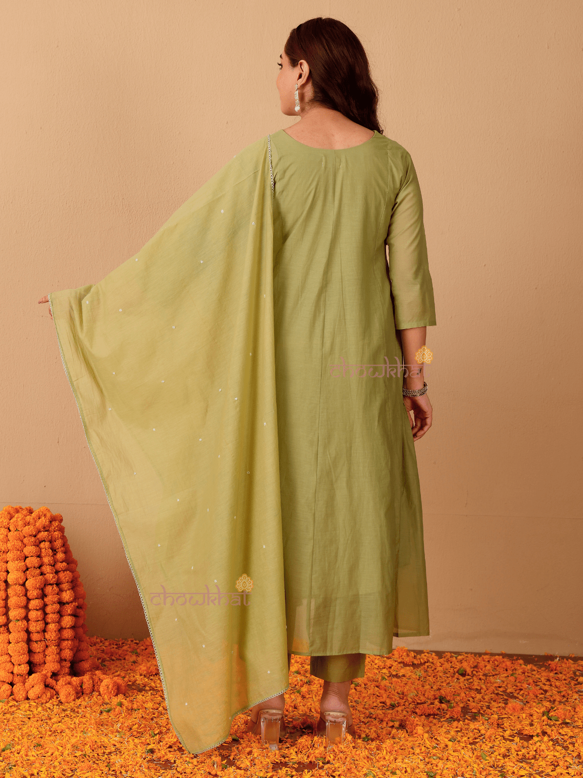 Rhea Mul Chanderi 3 Piece Nyra Style Stitched Suit Set with Adda Work - Chowkhat Lifestyle